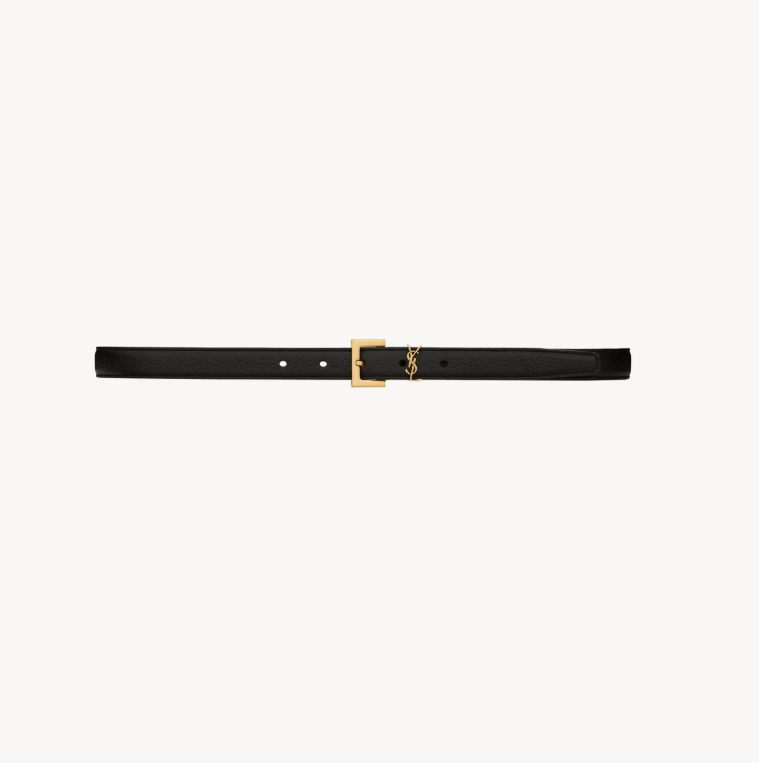 1FF0101-528 [SAINT LAURENT] Cassandre Thin Belt in Grained Leather Black (SS26) #554465DTI0W1000 (T-EU-E)
