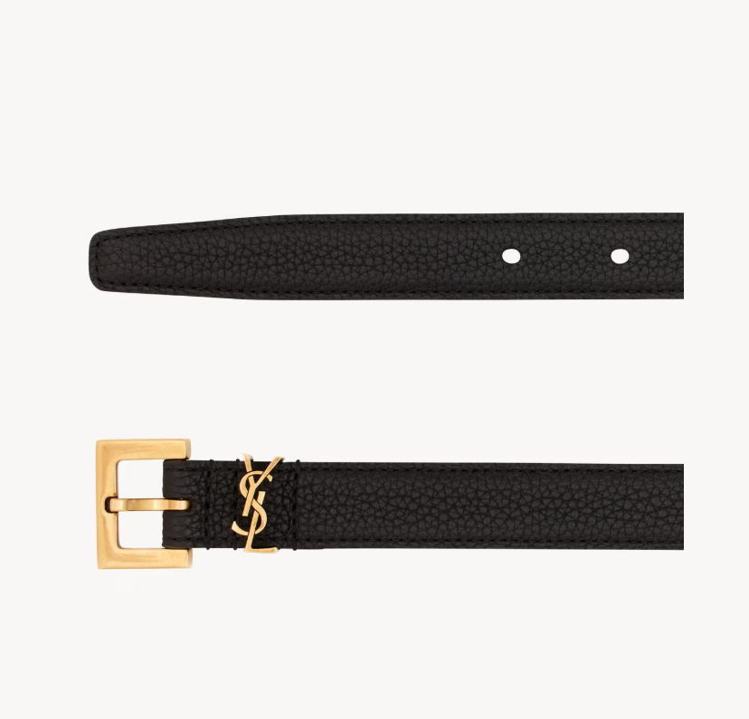 1FF0101-528 [SAINT LAURENT] Cassandre Thin Belt in Grained Leather Black (SS26) #554465DTI0W1000 (T-EU-E)