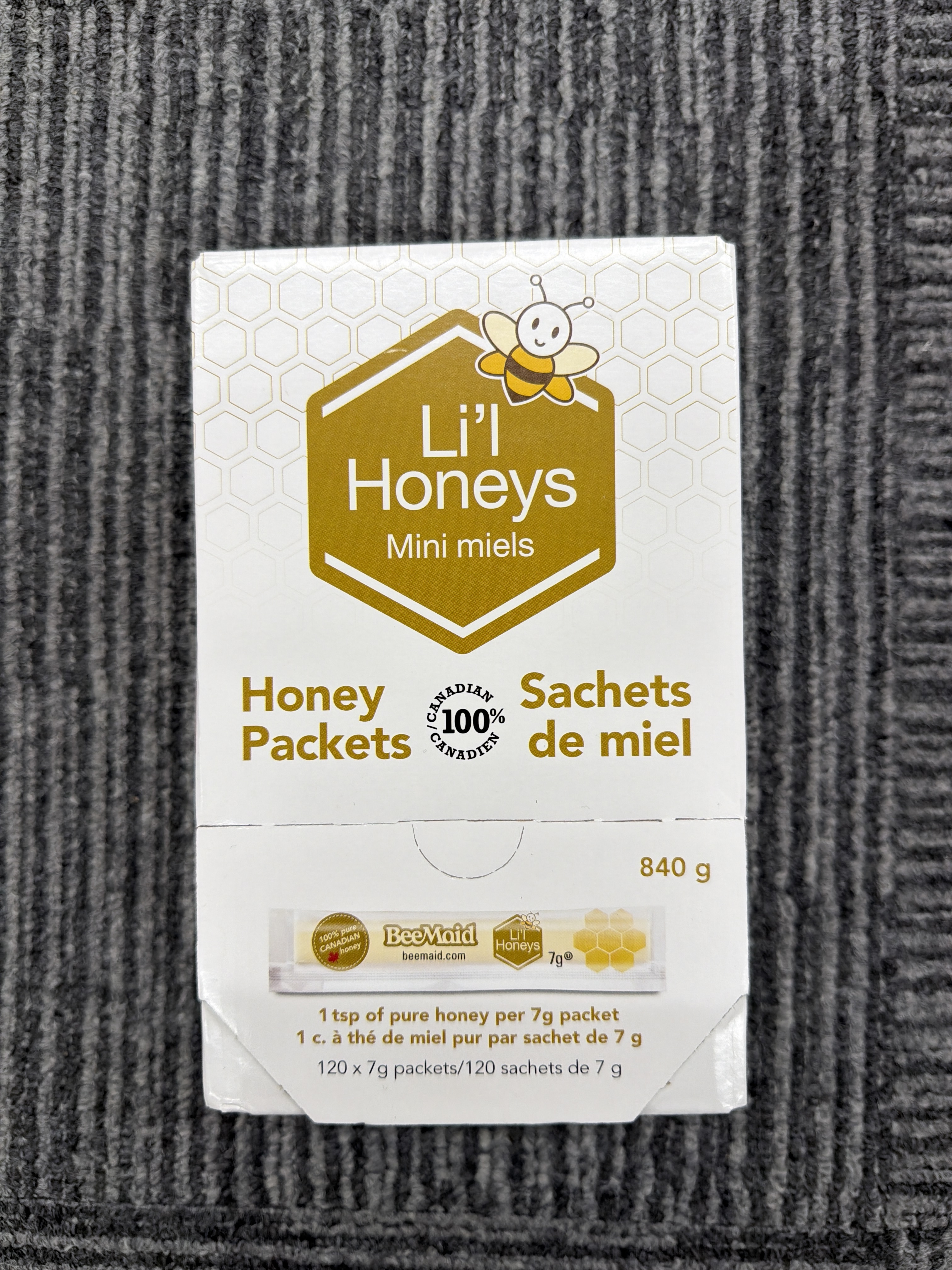 RE47 加拿大BEEMAID LIL HONEYS蜂蜜便攜條裝(7gx120包)**到期日:約2027/09