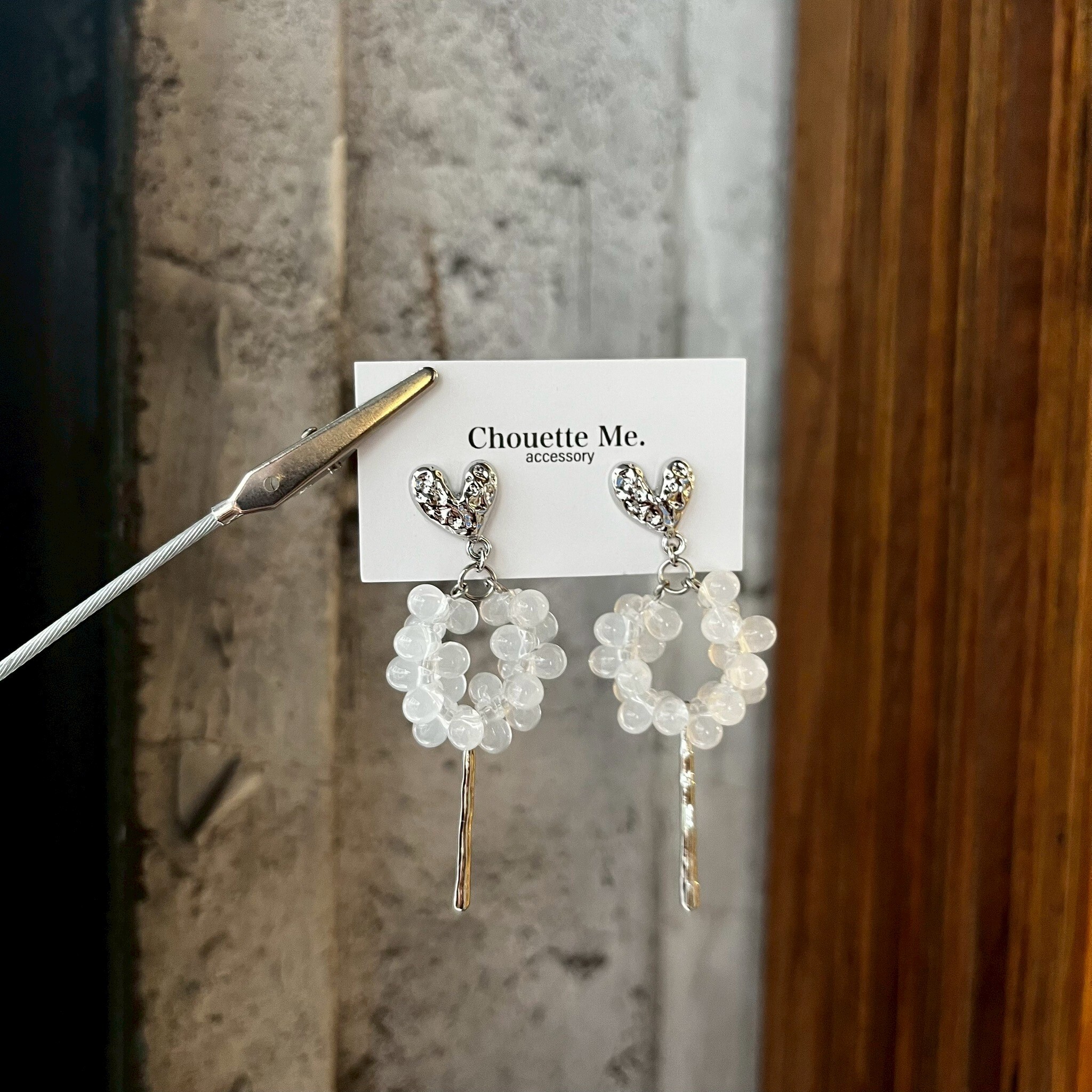[Chouette Me.] White drop heart pierce earring| 耳針 | NO.266