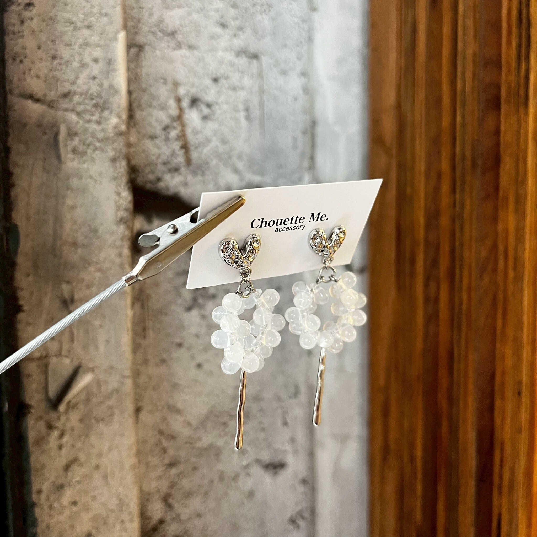 [Chouette Me.] White drop heart pierce earring| 耳針 | NO.266