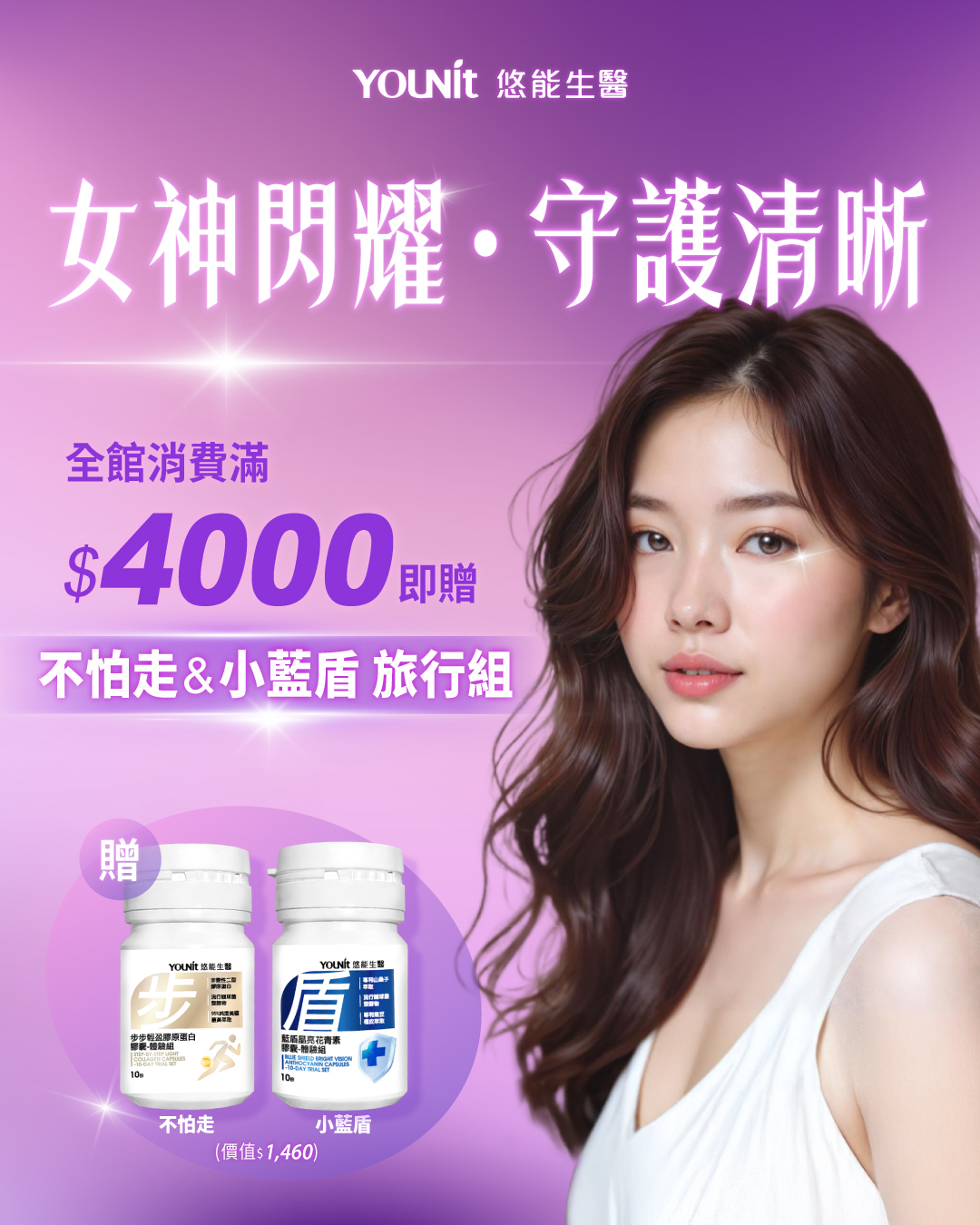 全館滿$4000贈 不怕走&小藍盾 旅行組｜女神閃耀．守護清晰