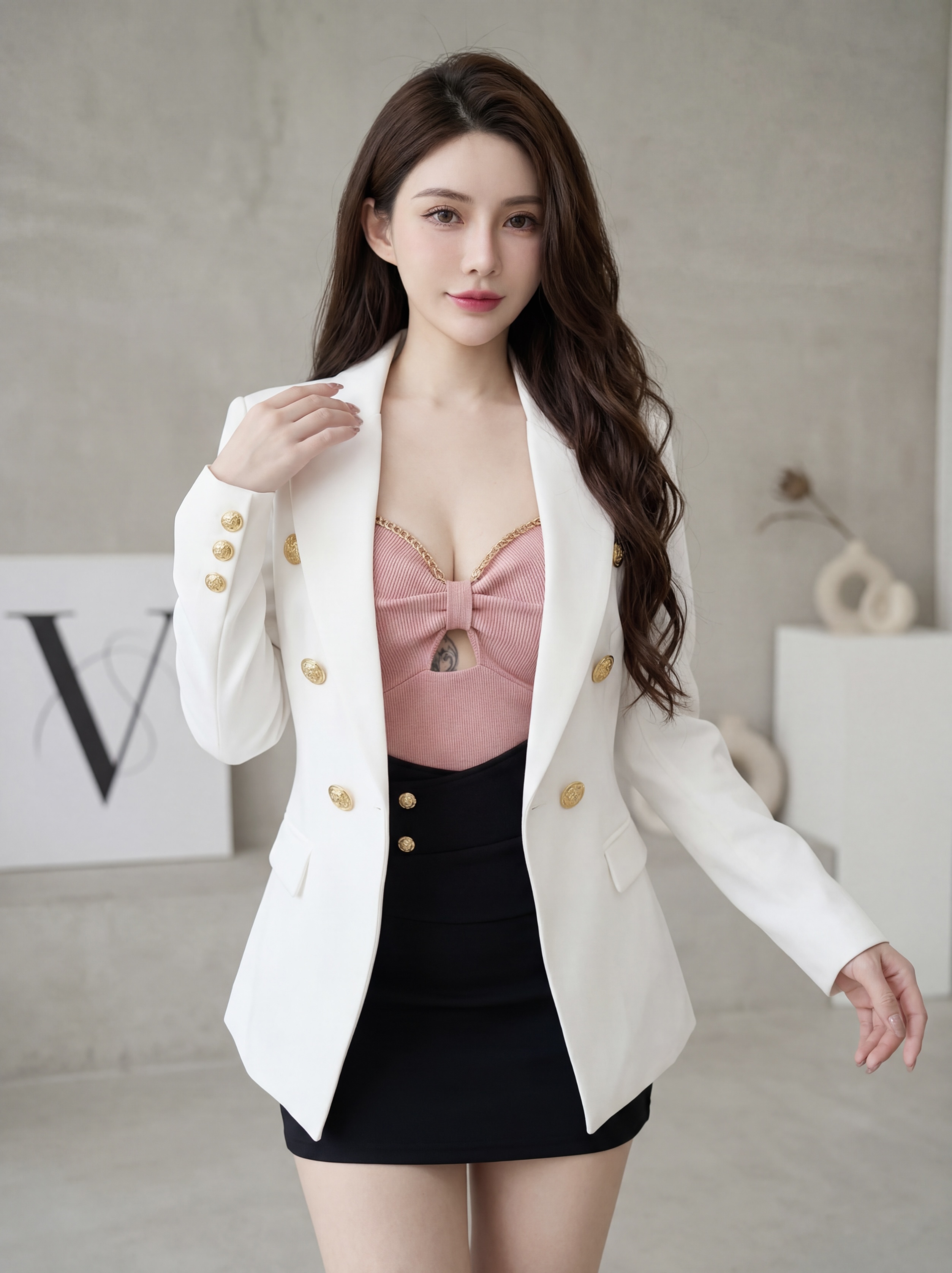 🤍金色排釦高磅長版西裝外套（2色均碼）