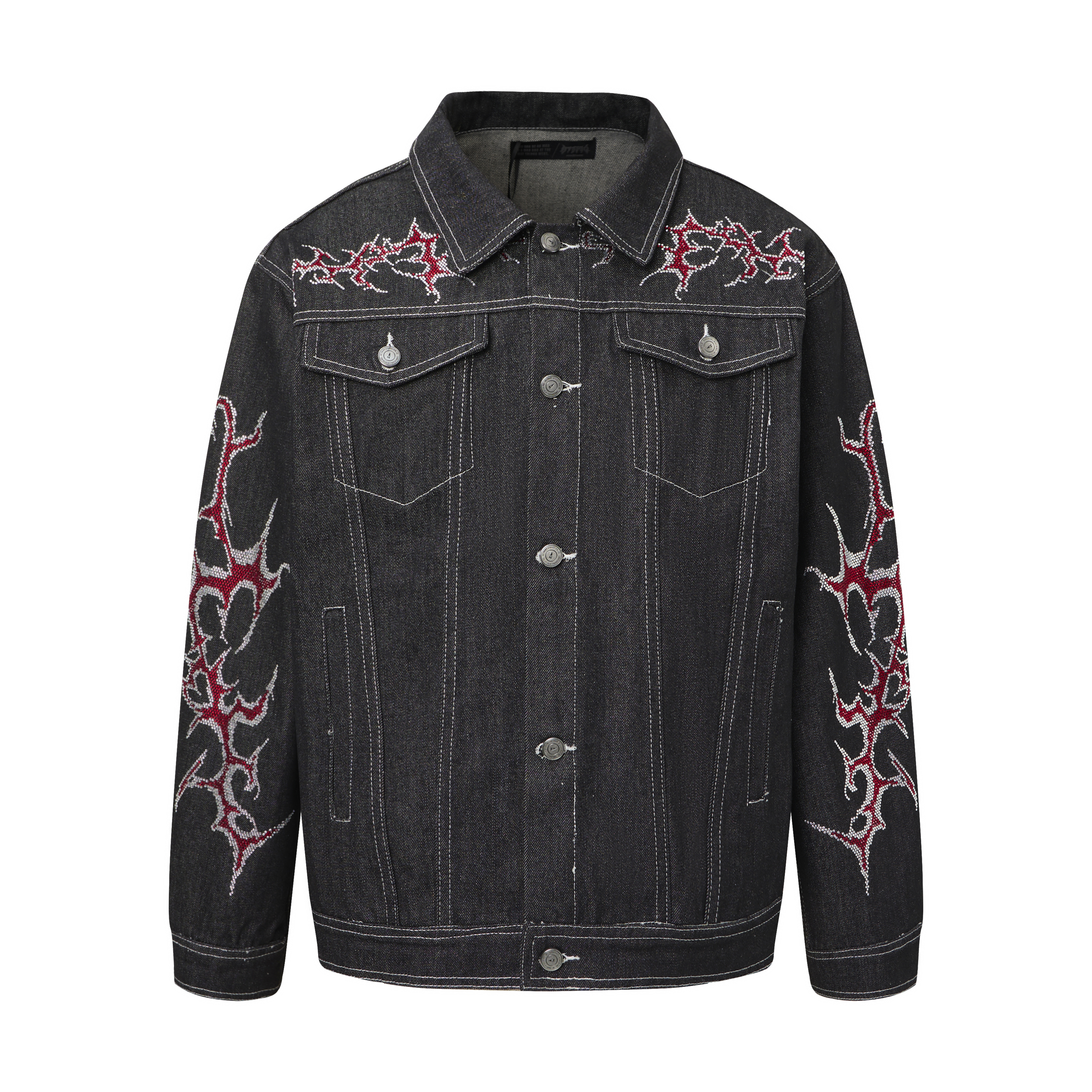 《S.V》紅烈焰水鑽牛仔夾克