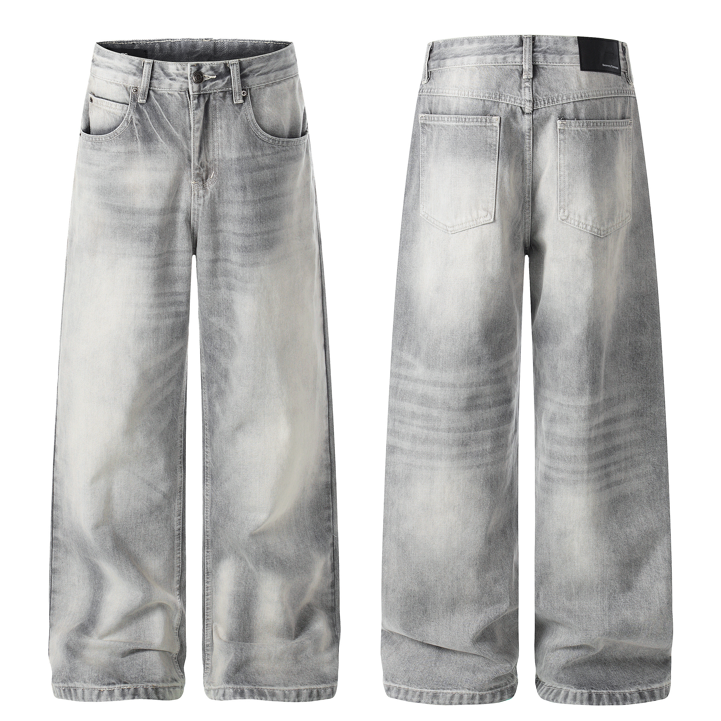 《S.V》灰白雪地牛仔直筒褲