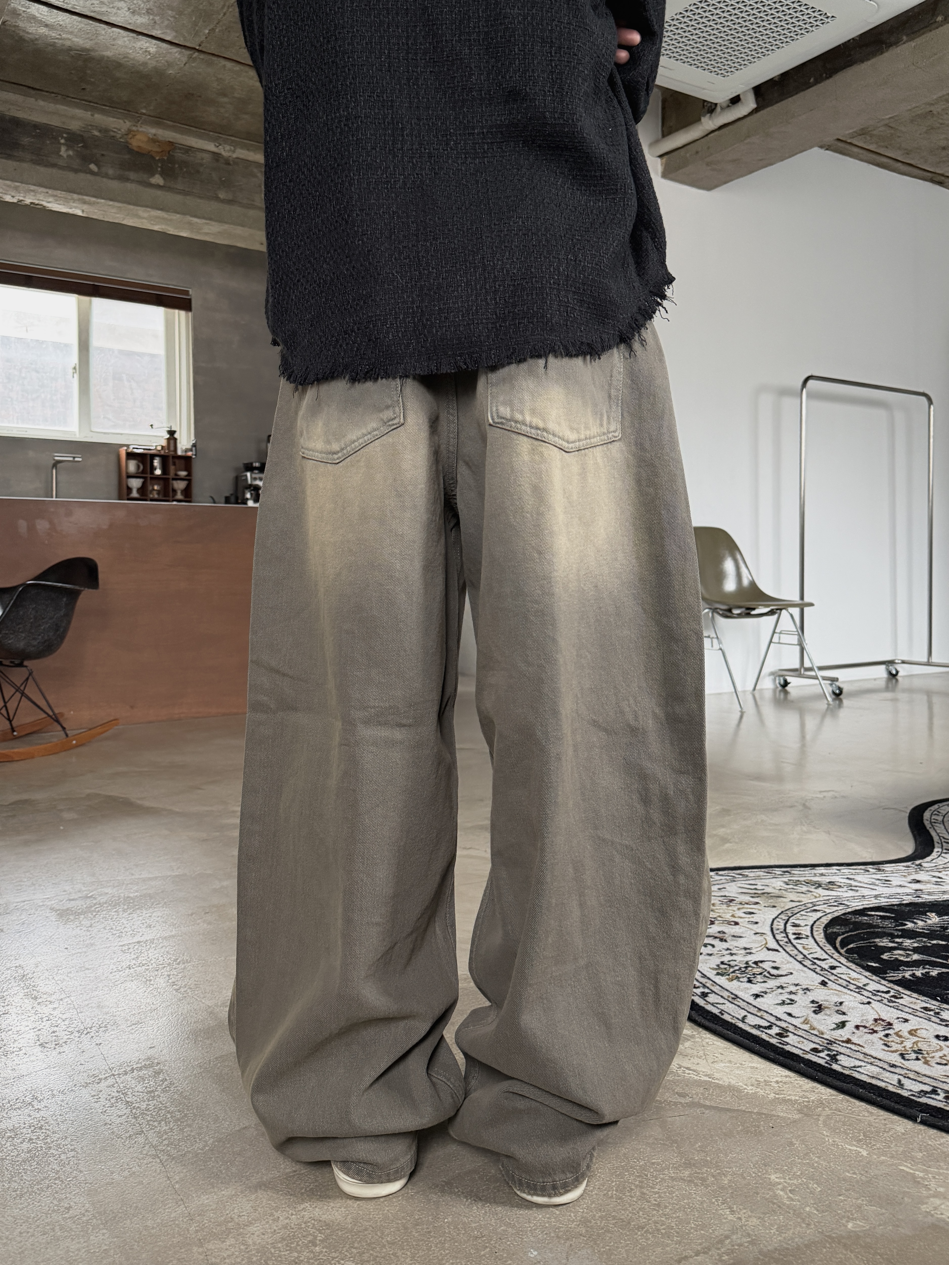 切線水洗 寬鬆調節牛仔長褲