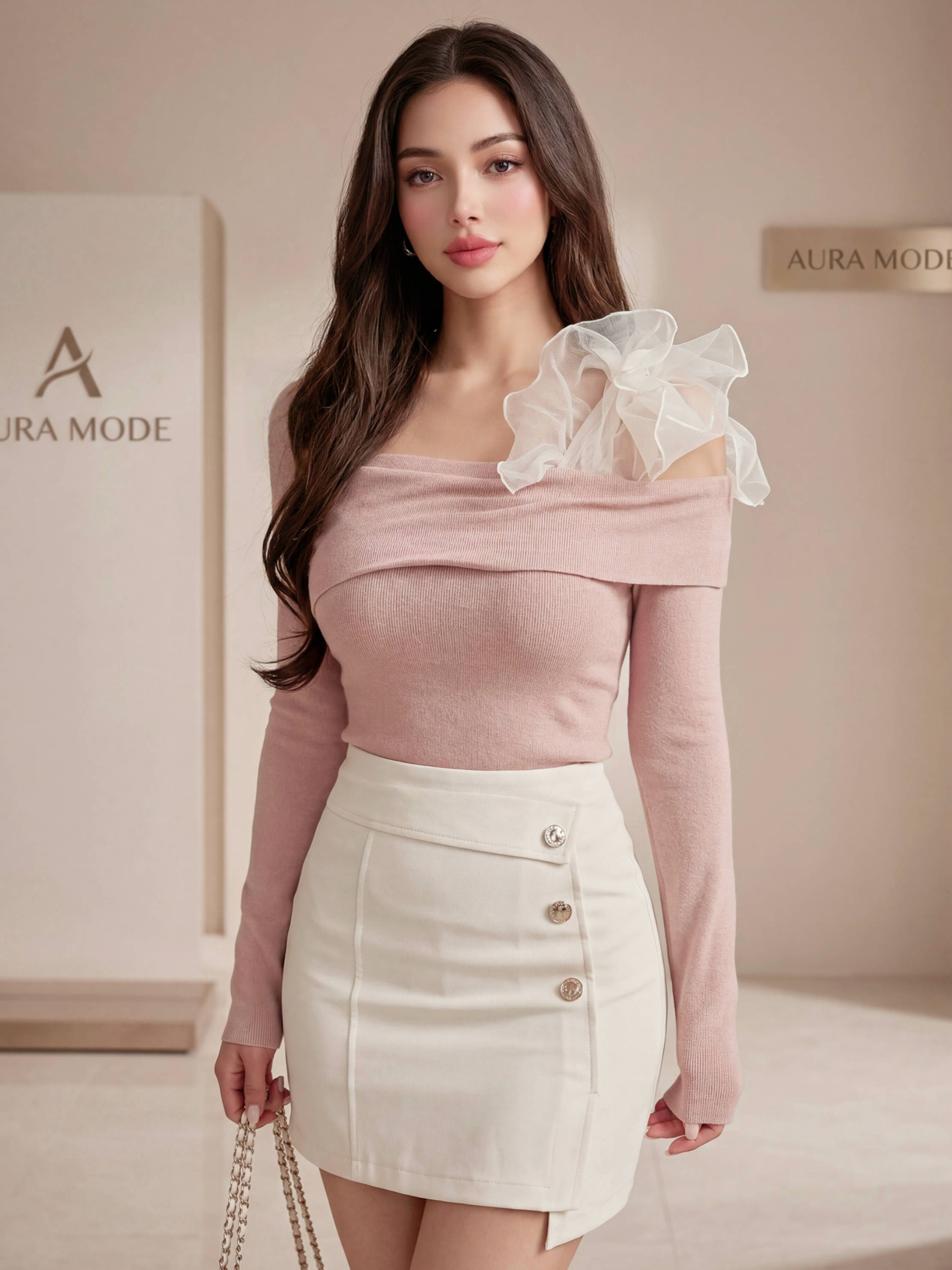 正韓🇰🇷歐根紗單肩綁帶薄針織上衣（3色均碼）