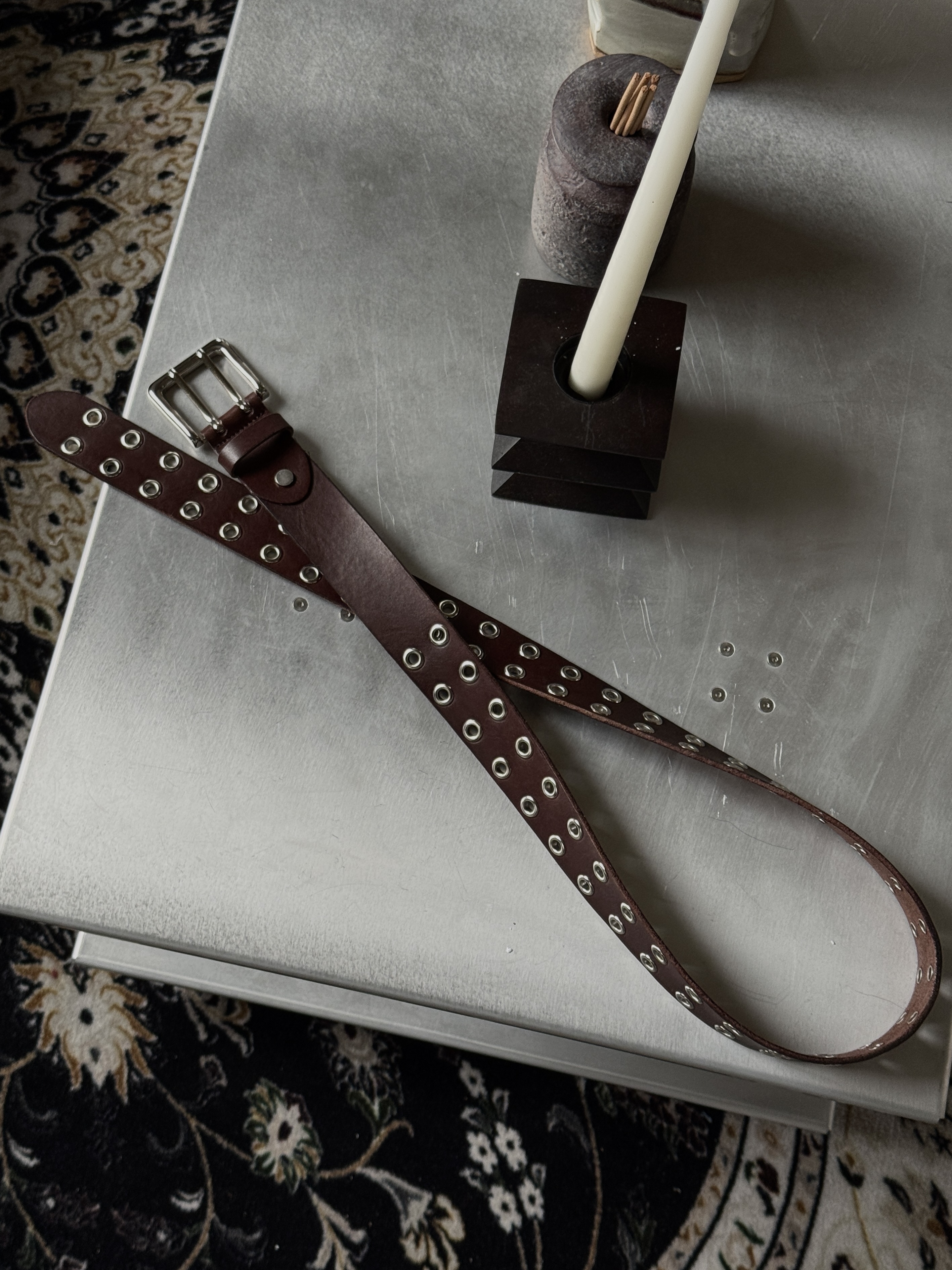 雙排卯釘 天然牛皮腰帶 皮帶