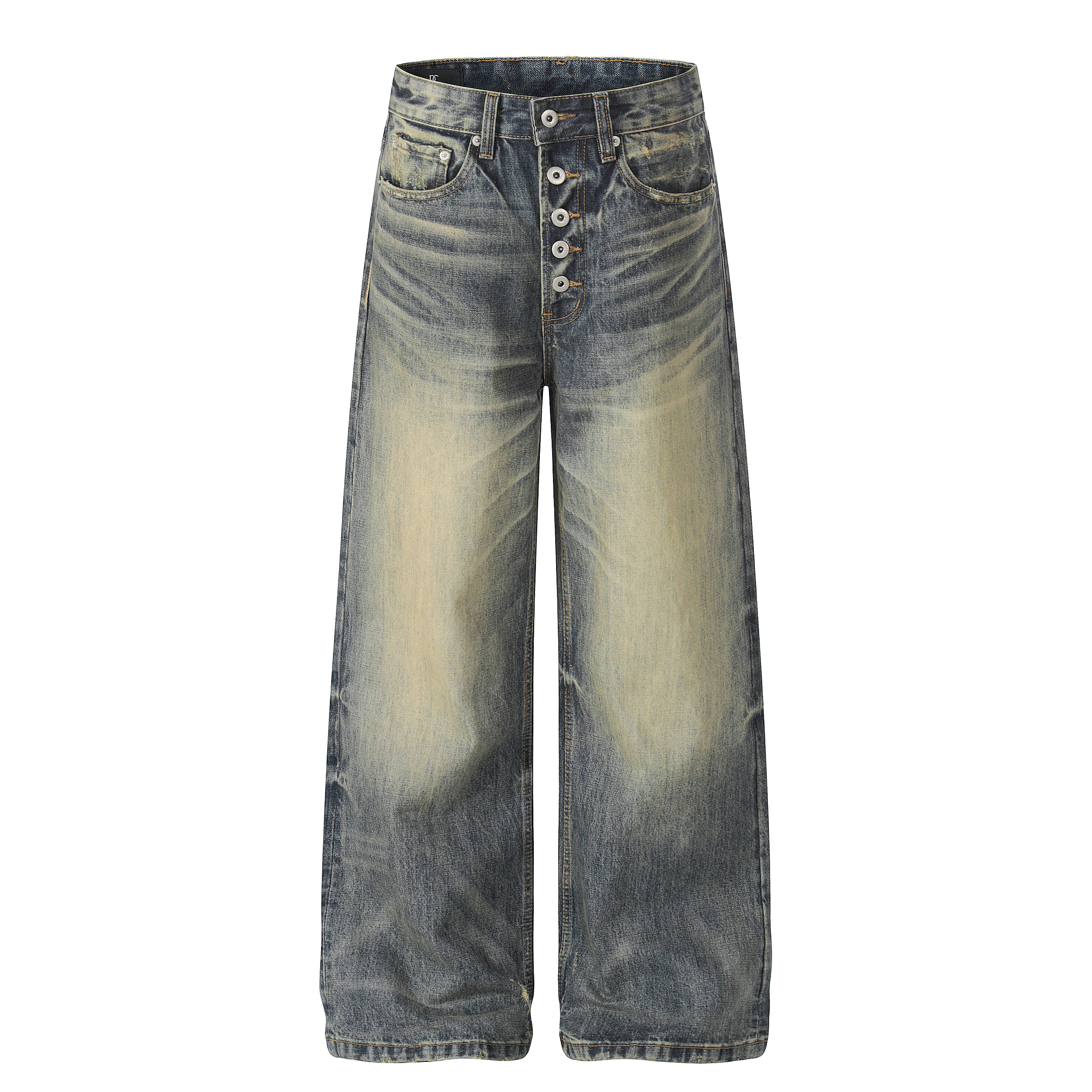 《S.V》刷黃懷舊排釦直筒褲