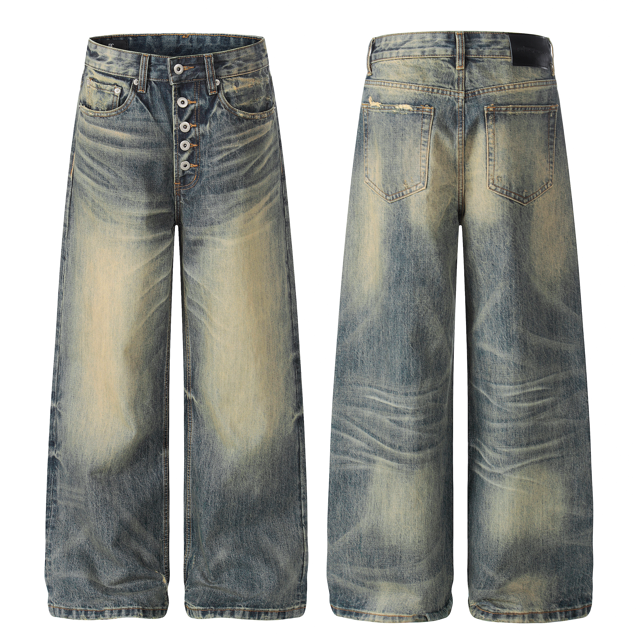 《S.V》刷黃懷舊排釦直筒褲