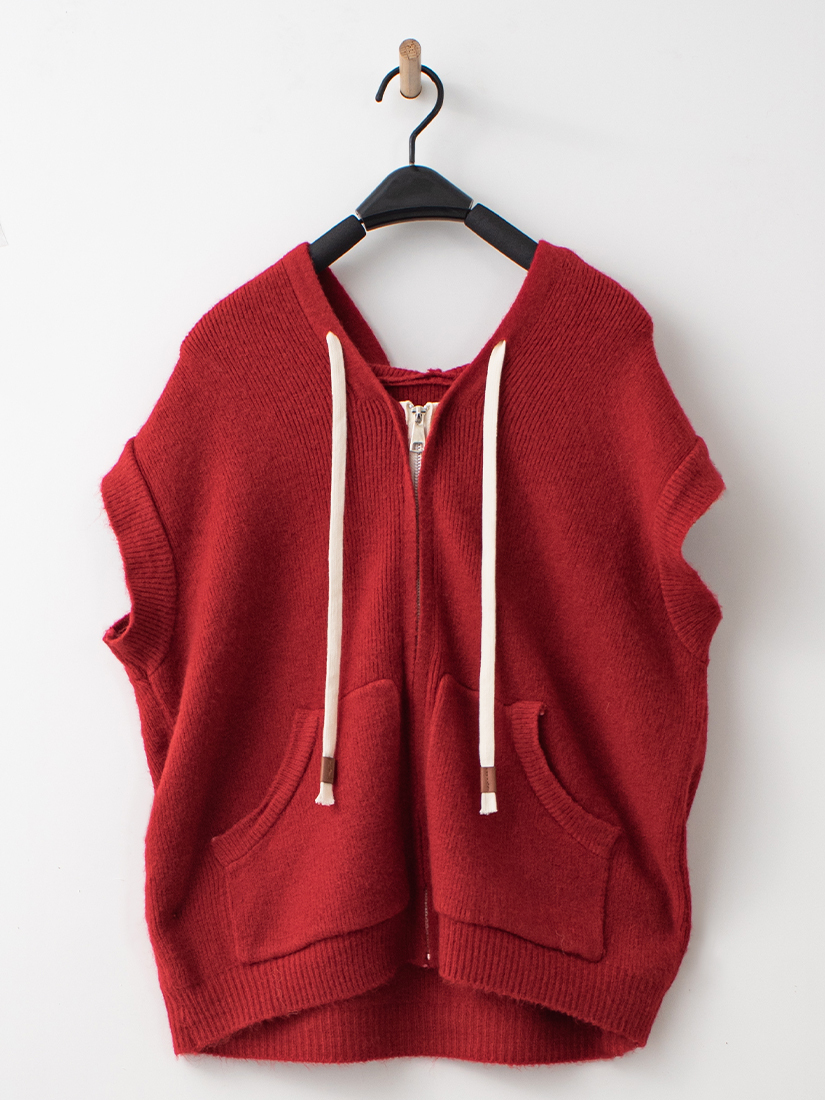 休閒口袋連帽抽繩針織背心