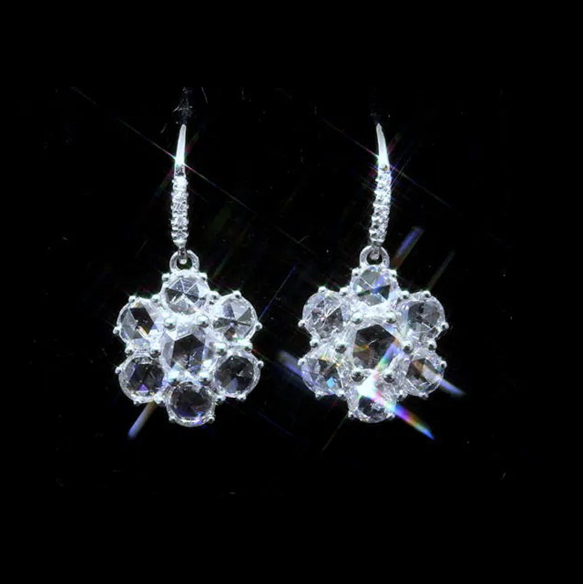 全新18K白金1卡42份鑽石雪花耳環