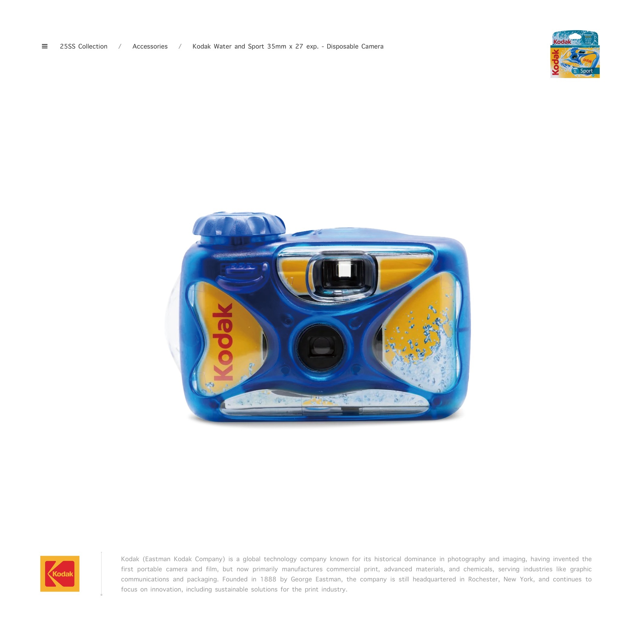 Kodak Water and Sport 35mm x 27 exp. - Disposable Camera - PAST DATE SPECIAL