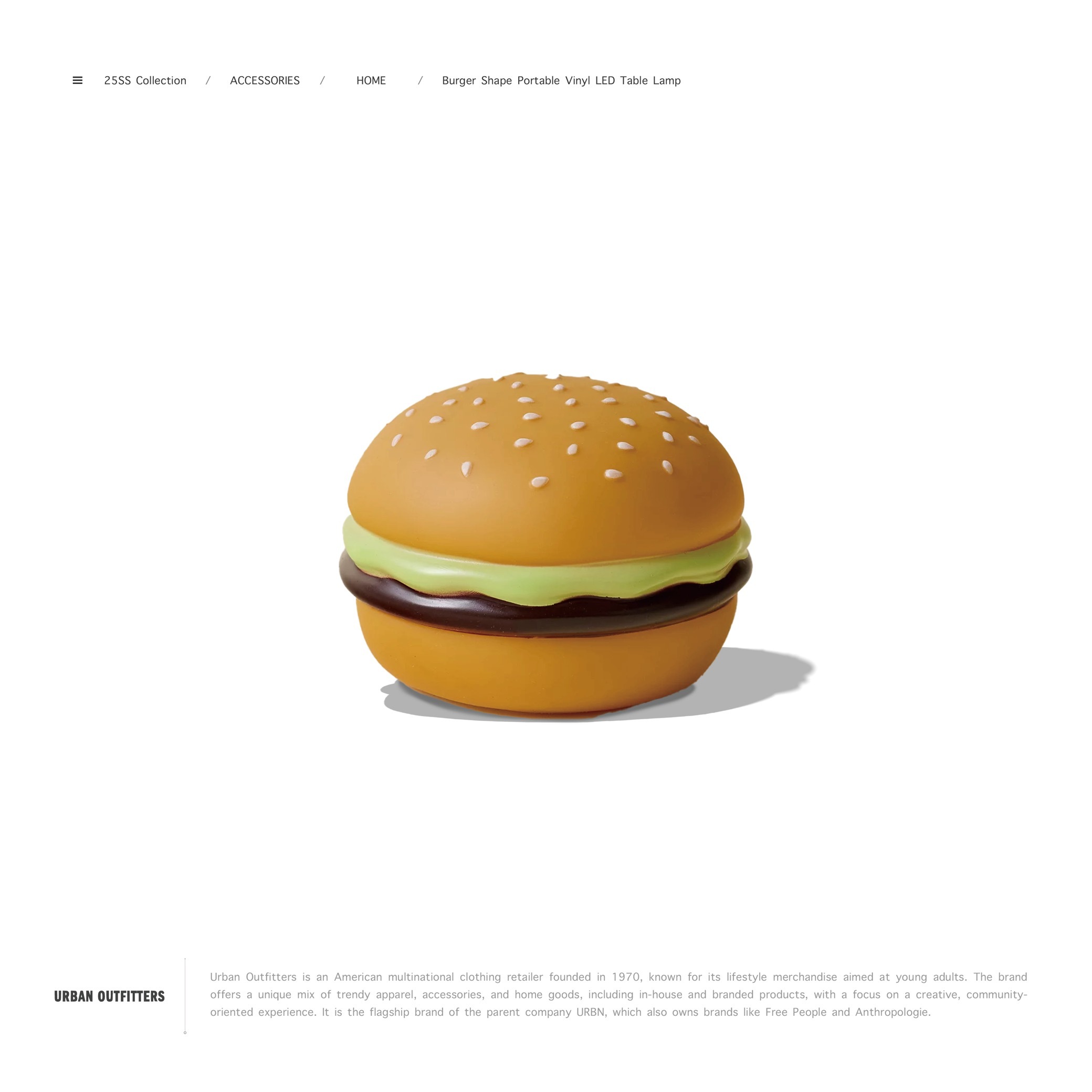 URBAN OUTFITTERS - Burger Shape Portable Vinyl LED Table Lamp