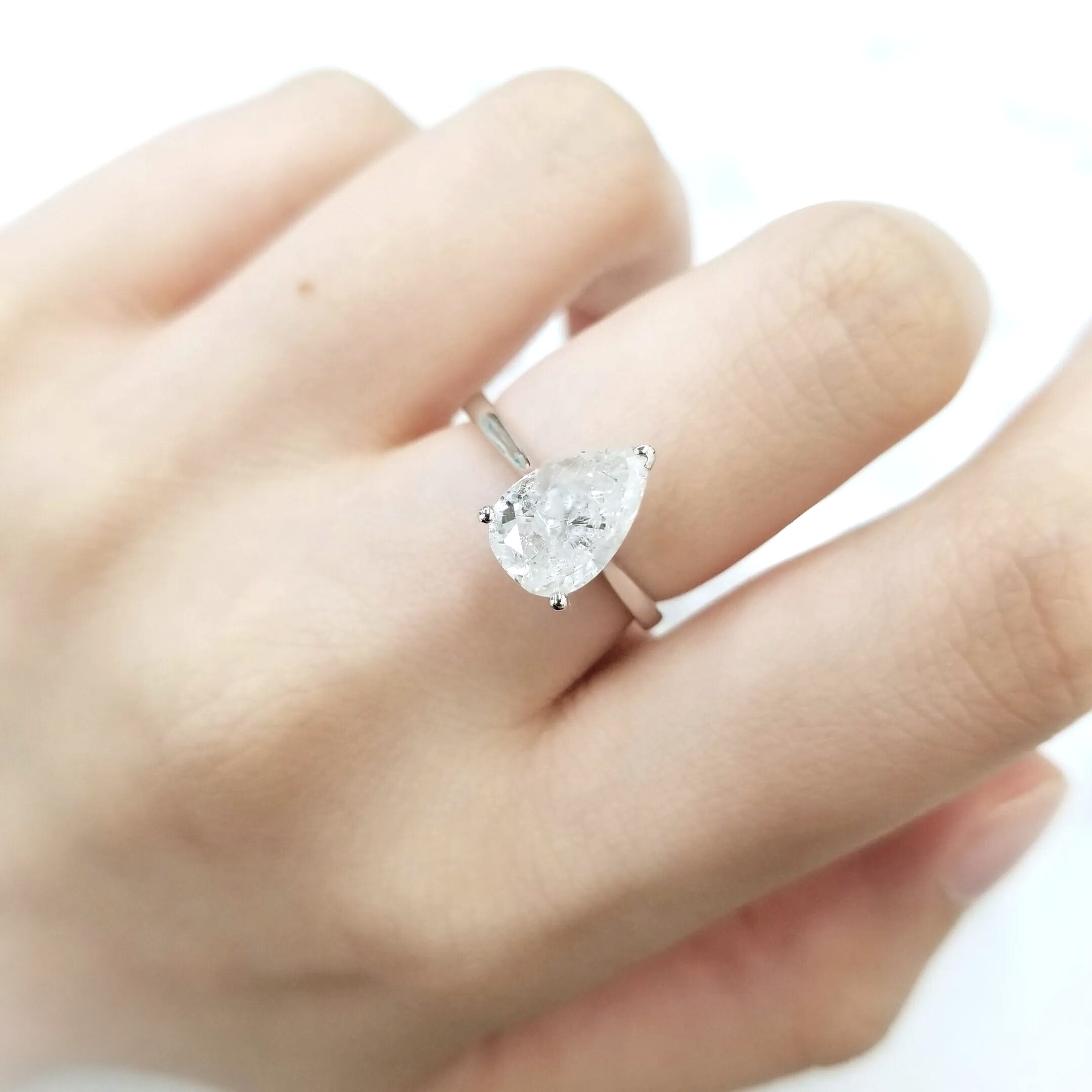 全新18K白金 【單粒1卡86份梨形鑽石】戒指