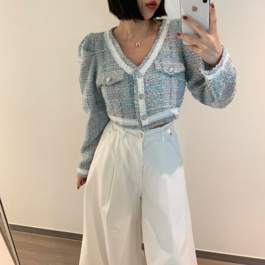 彩色線粗花呢短版小香外套