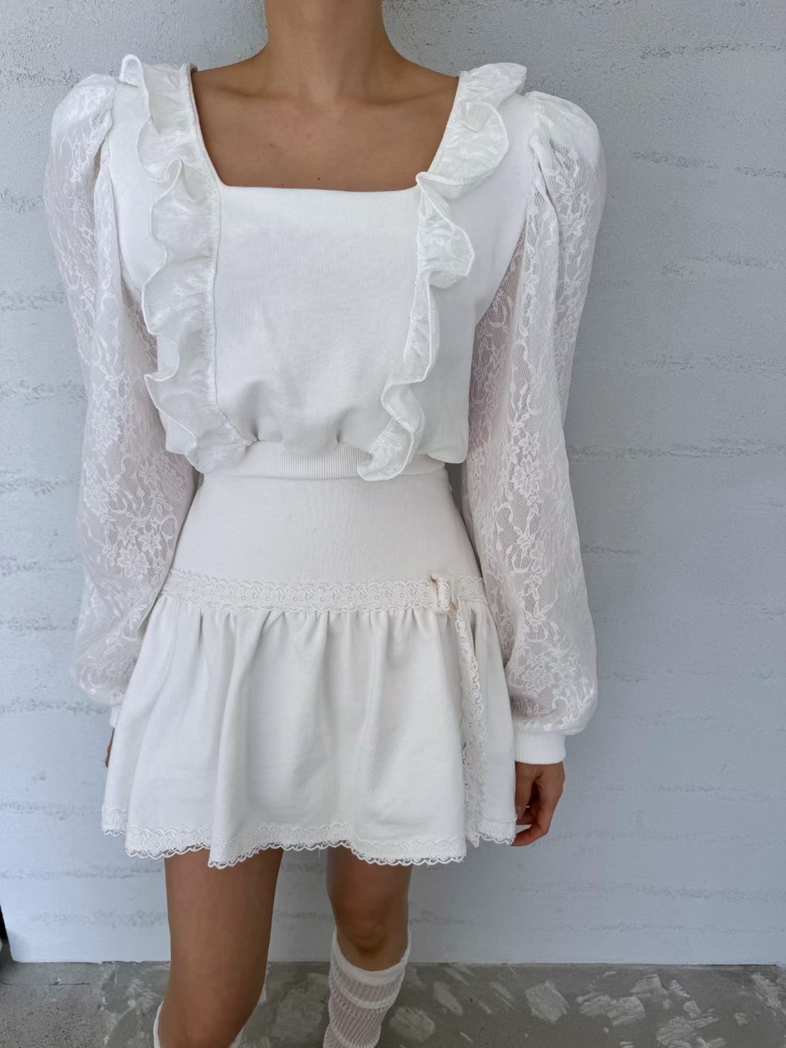 荷葉方領公主袖上衣 短裙(分售)