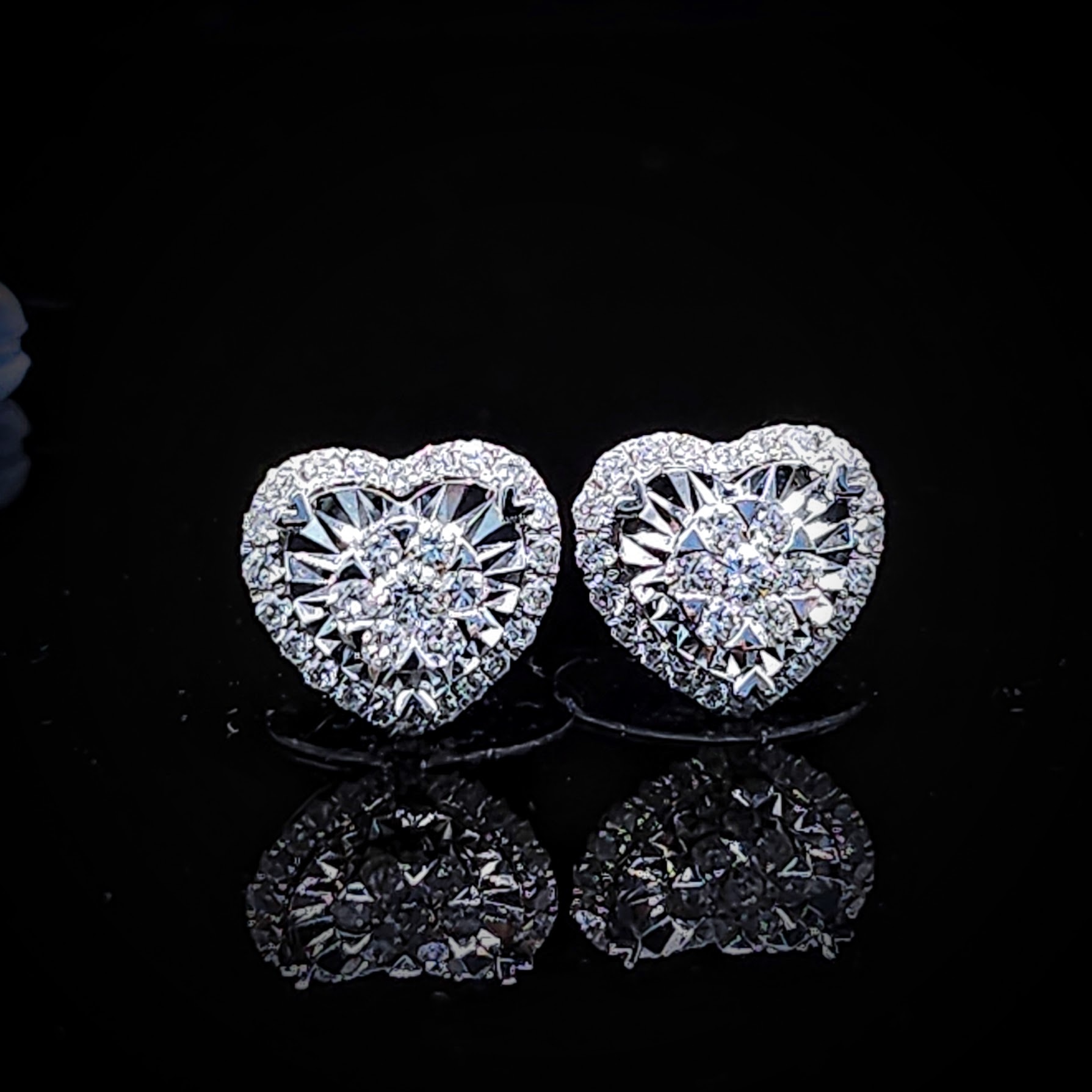 全新18K白金45份心形鑽石耳環