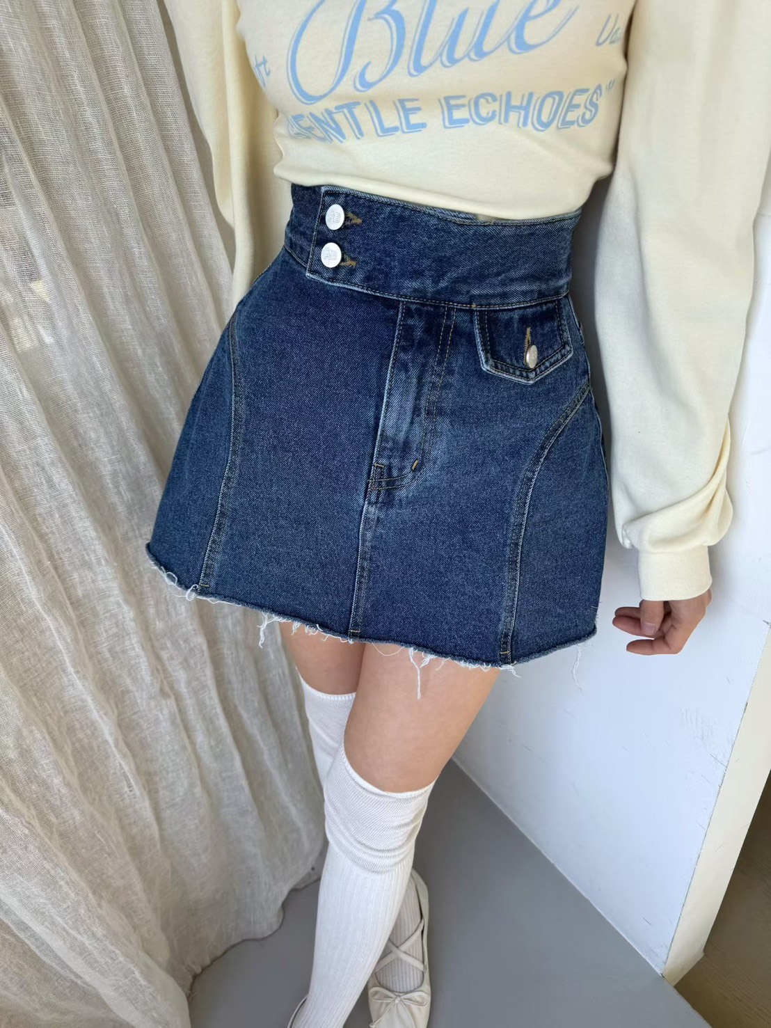 寬側釦牛仔短裙(內安全褲)