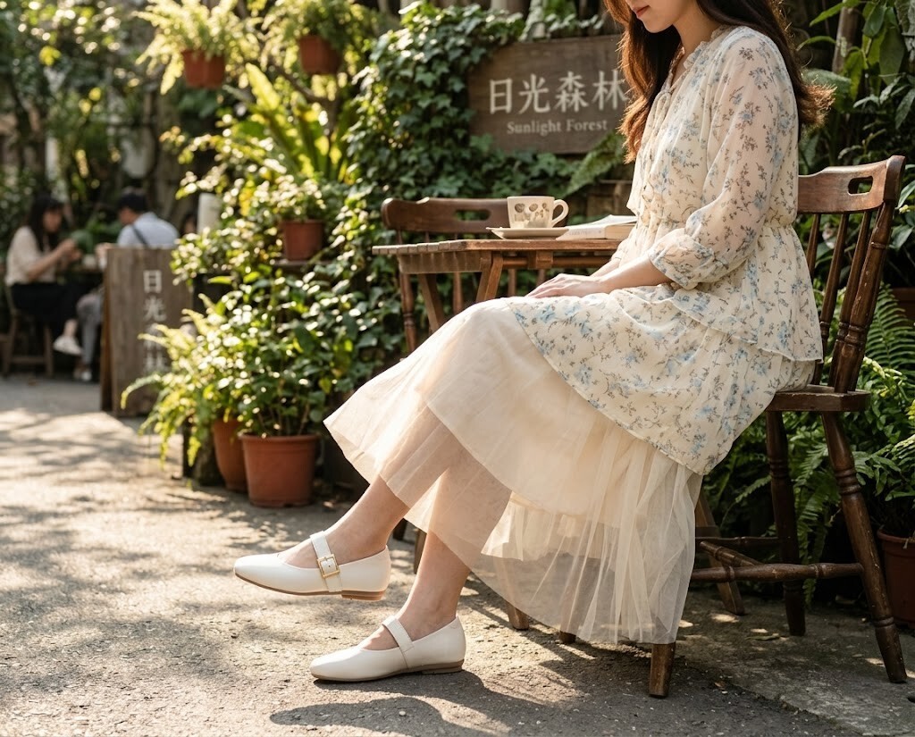 春季仙氣穿搭單品,Sanly Joy 愛麗絲超軟真皮瑪莉珍鞋,搭配碎花洋裝打造夢幻童話氛圍,是春日野餐與浪漫午茶約會的必備女鞋。