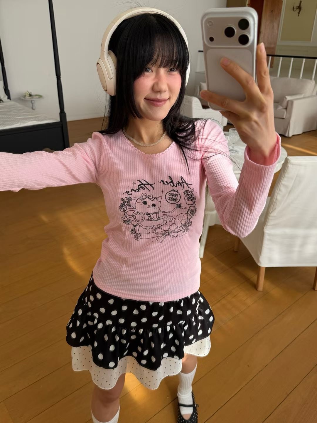 貓咪插畫長袖薄T