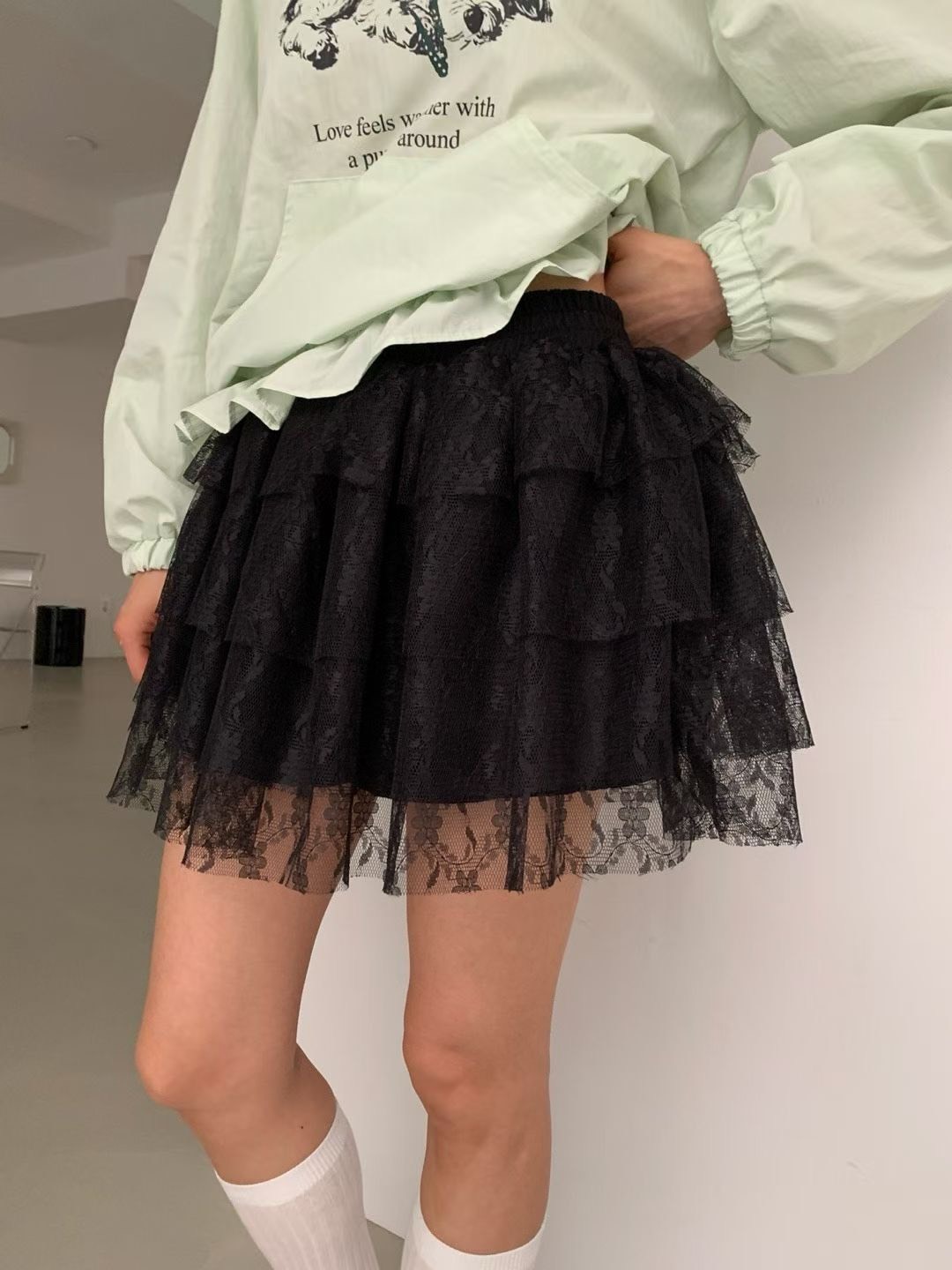 蕾絲紗蛋糕短裙