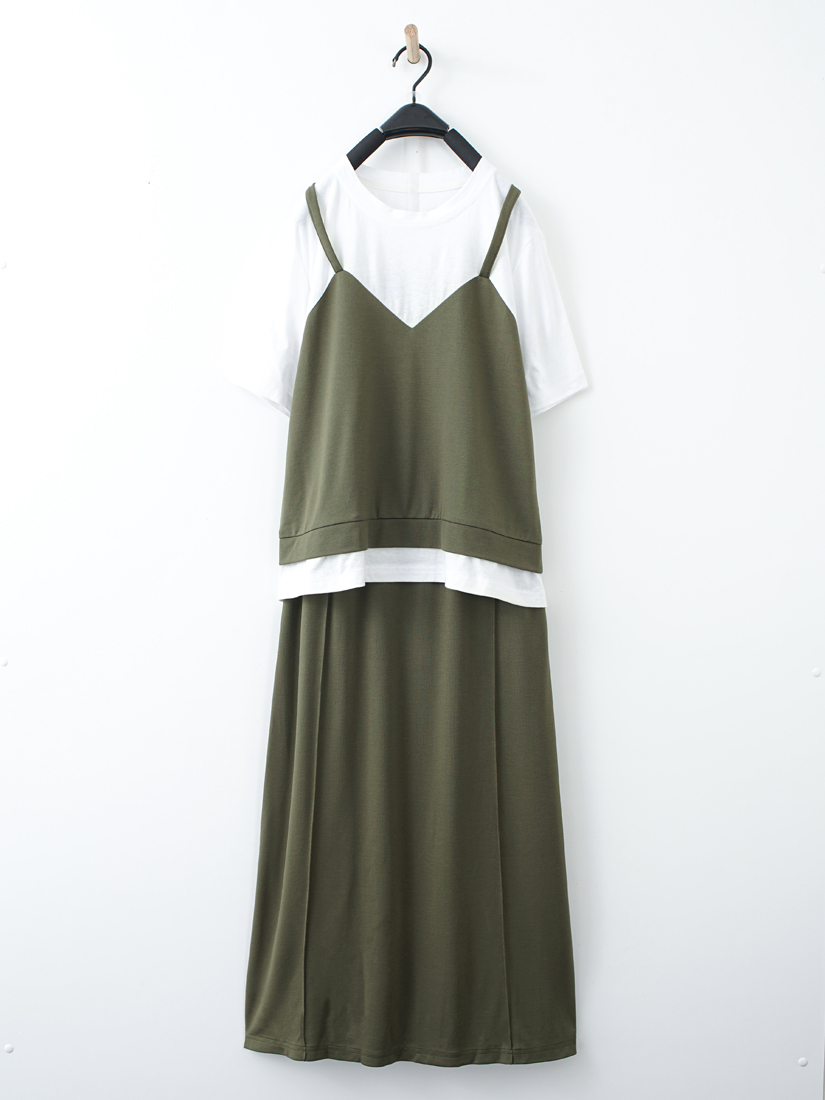 層次感運動風拚色長裙兩件組