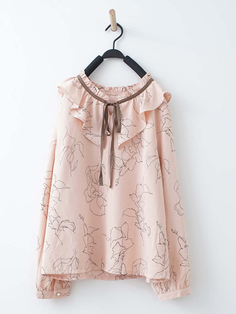 印花荷葉領厚雪紡上衣