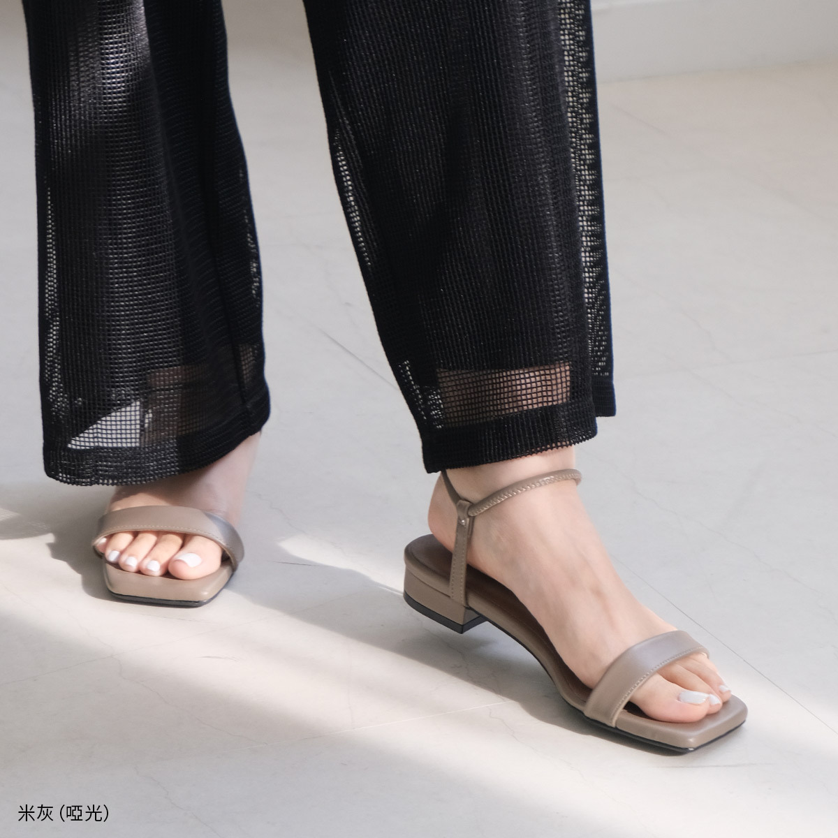 俏麗氣質單品 方頭細帶低跟涼鞋【SY107】