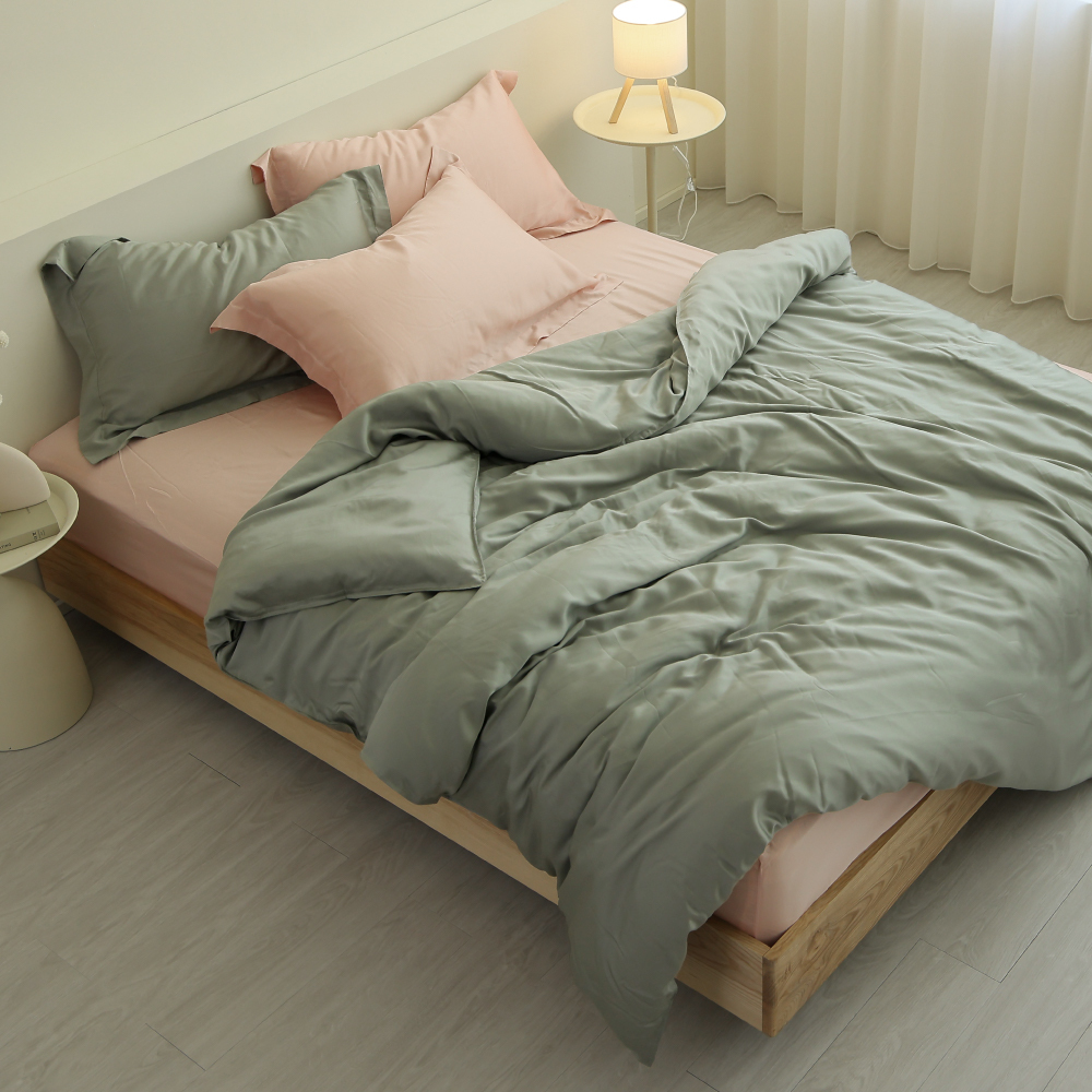 60支天絲｜100%萊賽爾｜雙色配｜迷霧綠ｘ雪蓮粉 椿花葉語