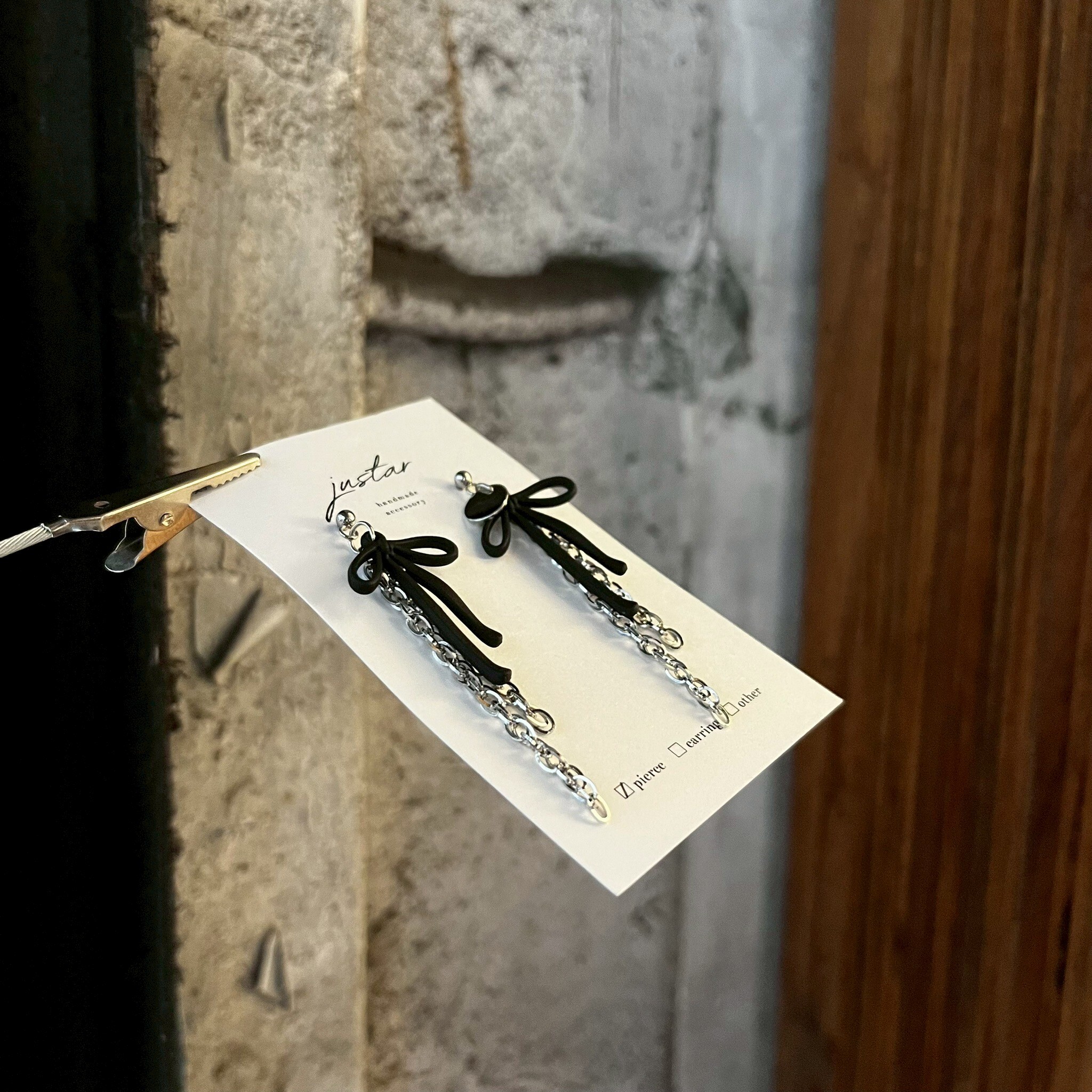 [justar] black ribbon 耳環|NO.95|耳針