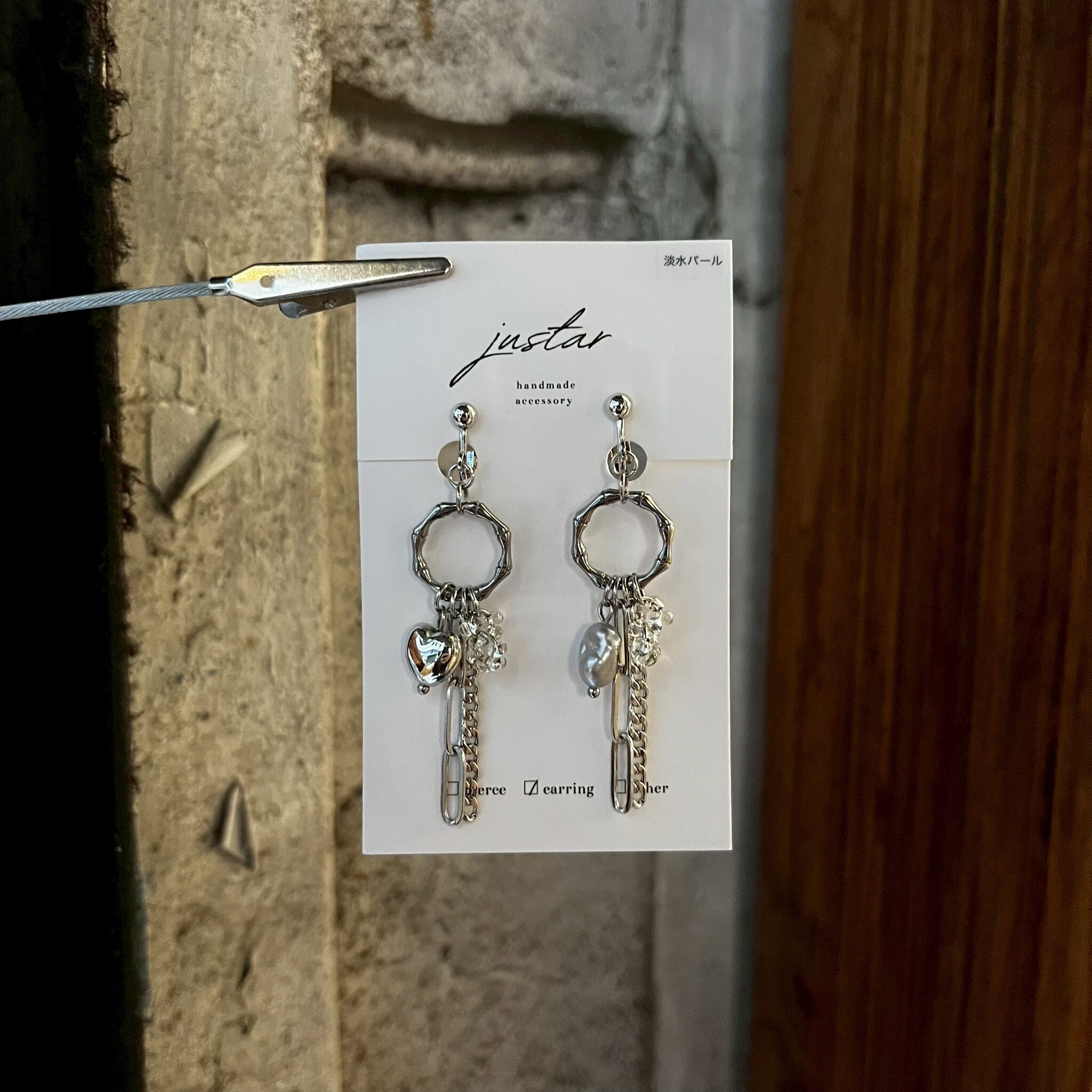 [justar] heart/pearl 耳環|銀|NO.101|耳夾