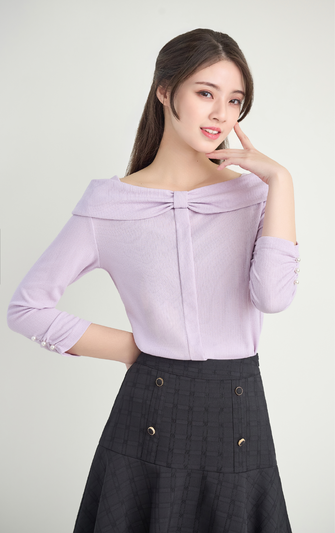 蝴蝶結領針織上衣 ST0890