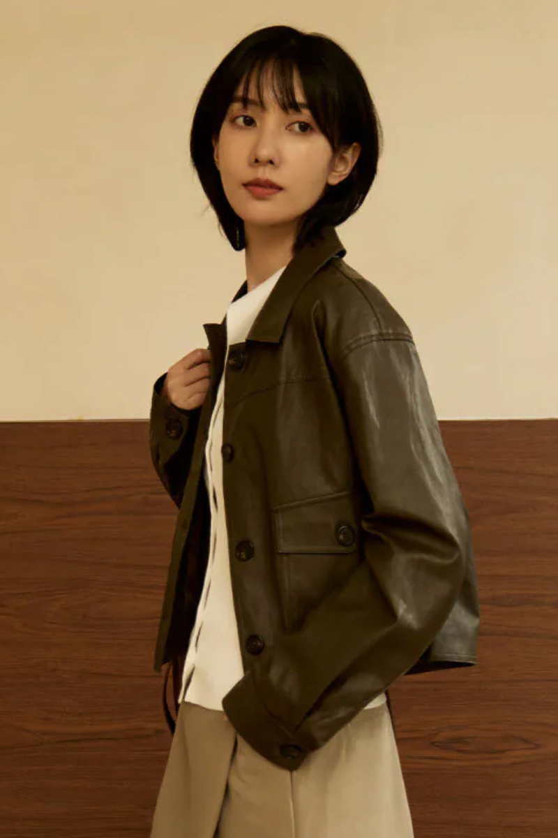 2603 復古小墊肩皮外套