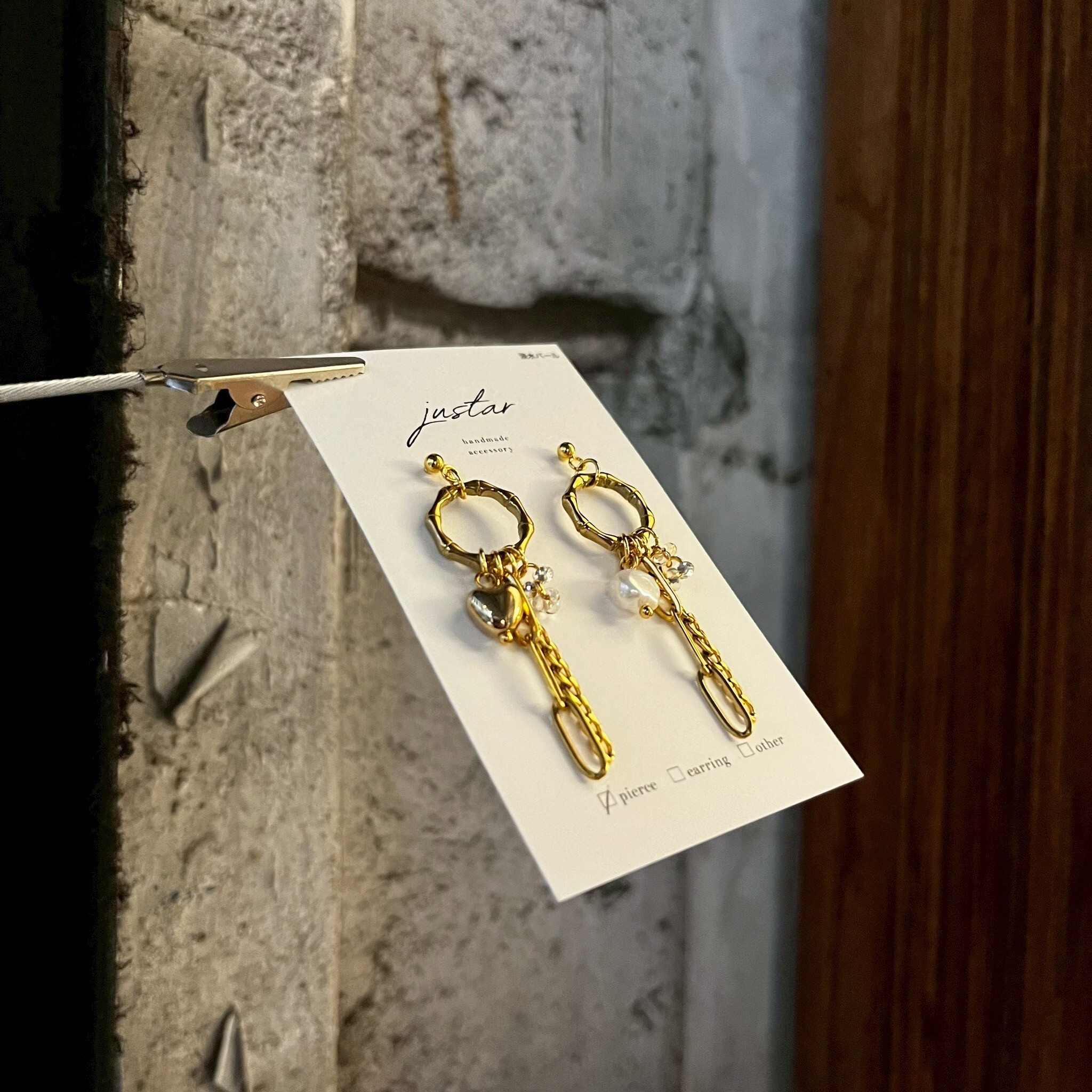 [justar] heart/pearl 耳環|金|NO.102|耳針