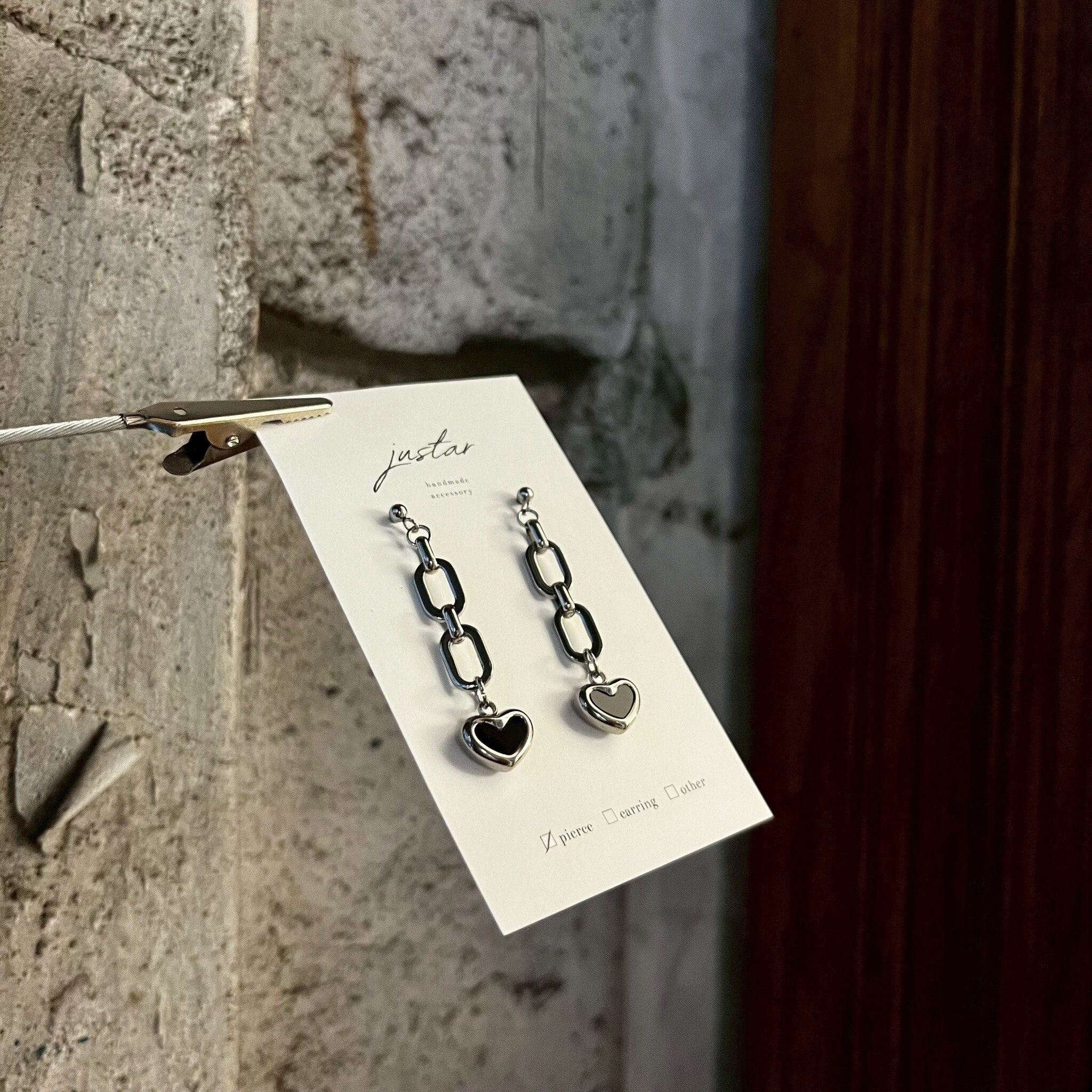 [justar] black heart 耳環|銀|NO.103|耳針