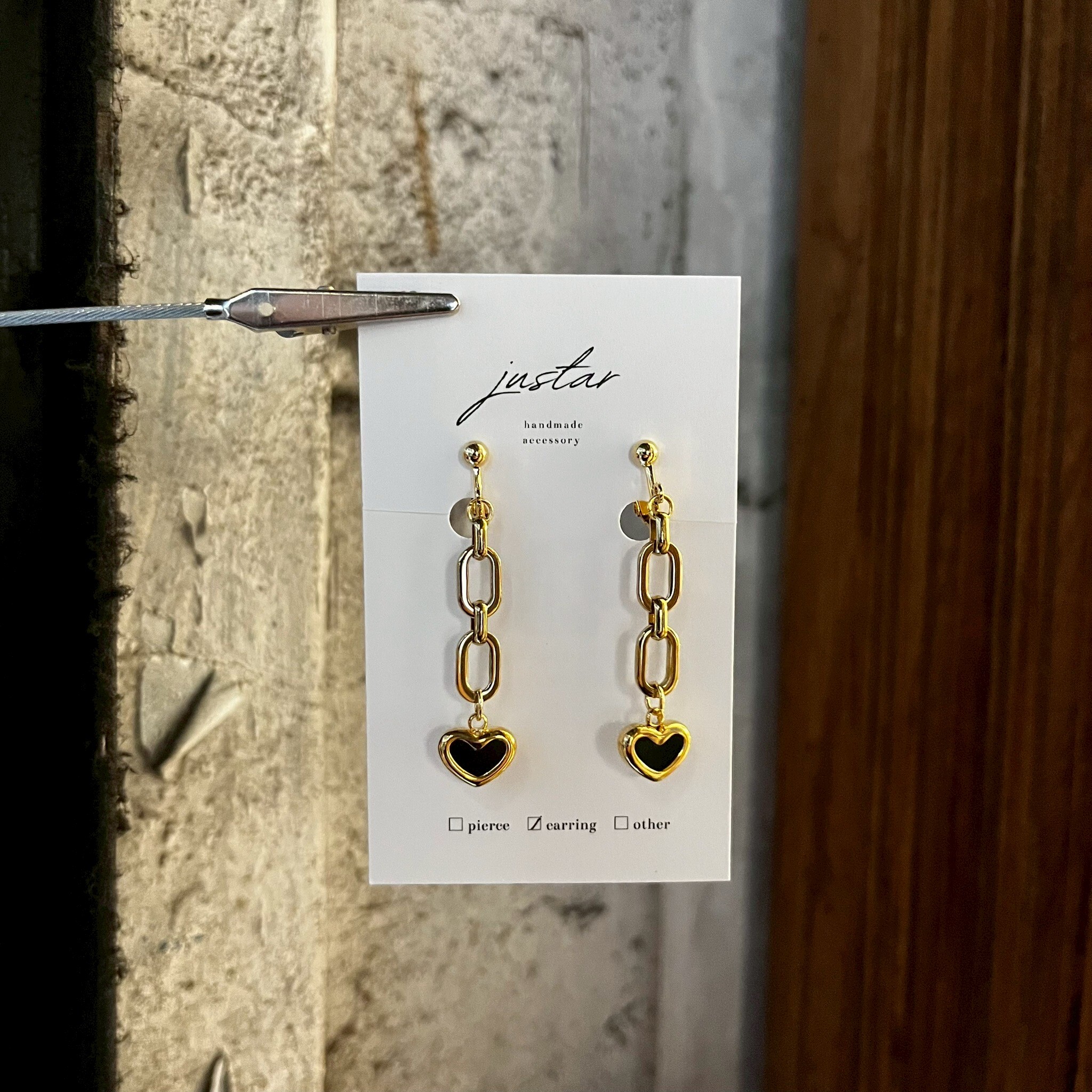 [justar] black heart 耳環|金|NO.104|耳夾