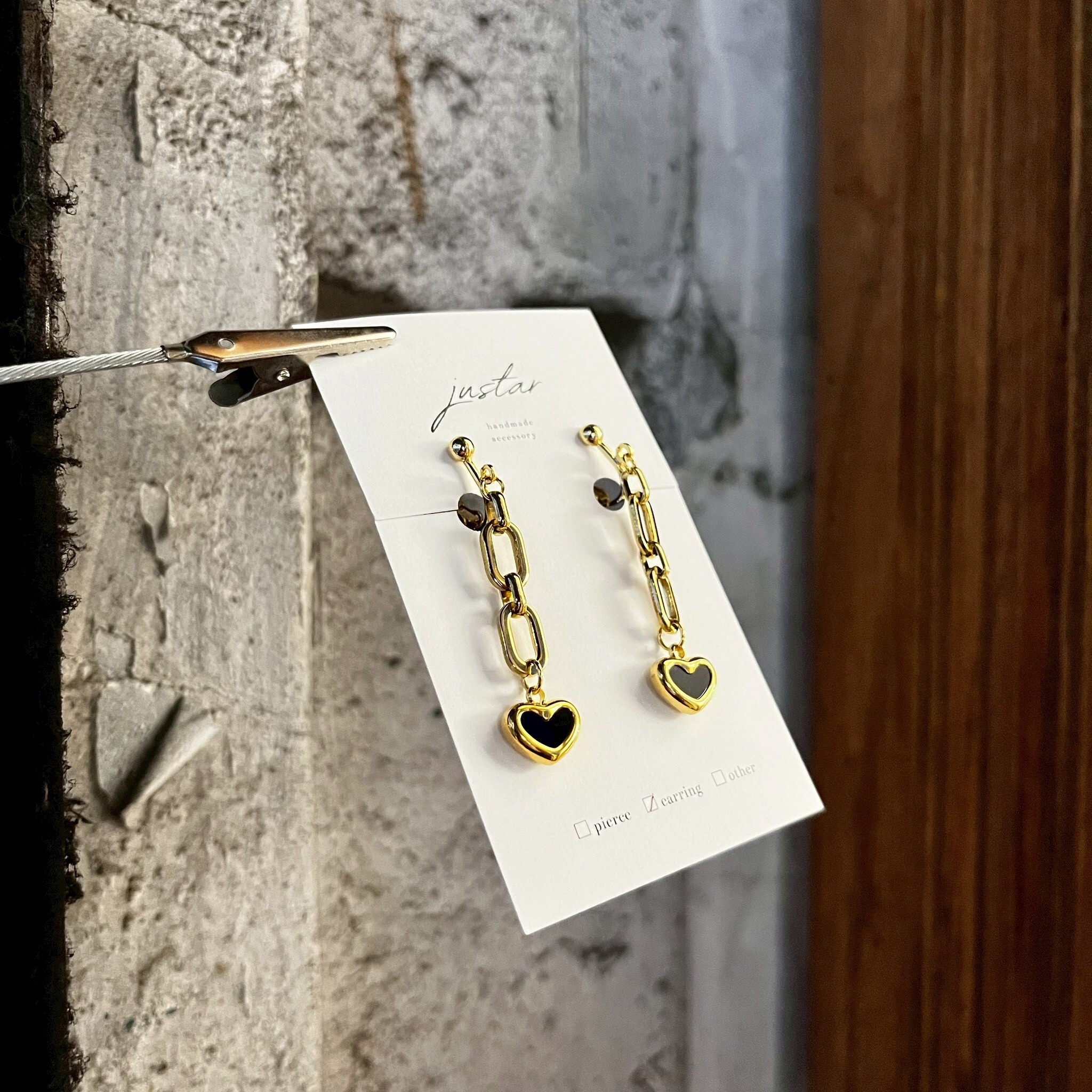 [justar] black heart 耳環|金|NO.104|耳夾