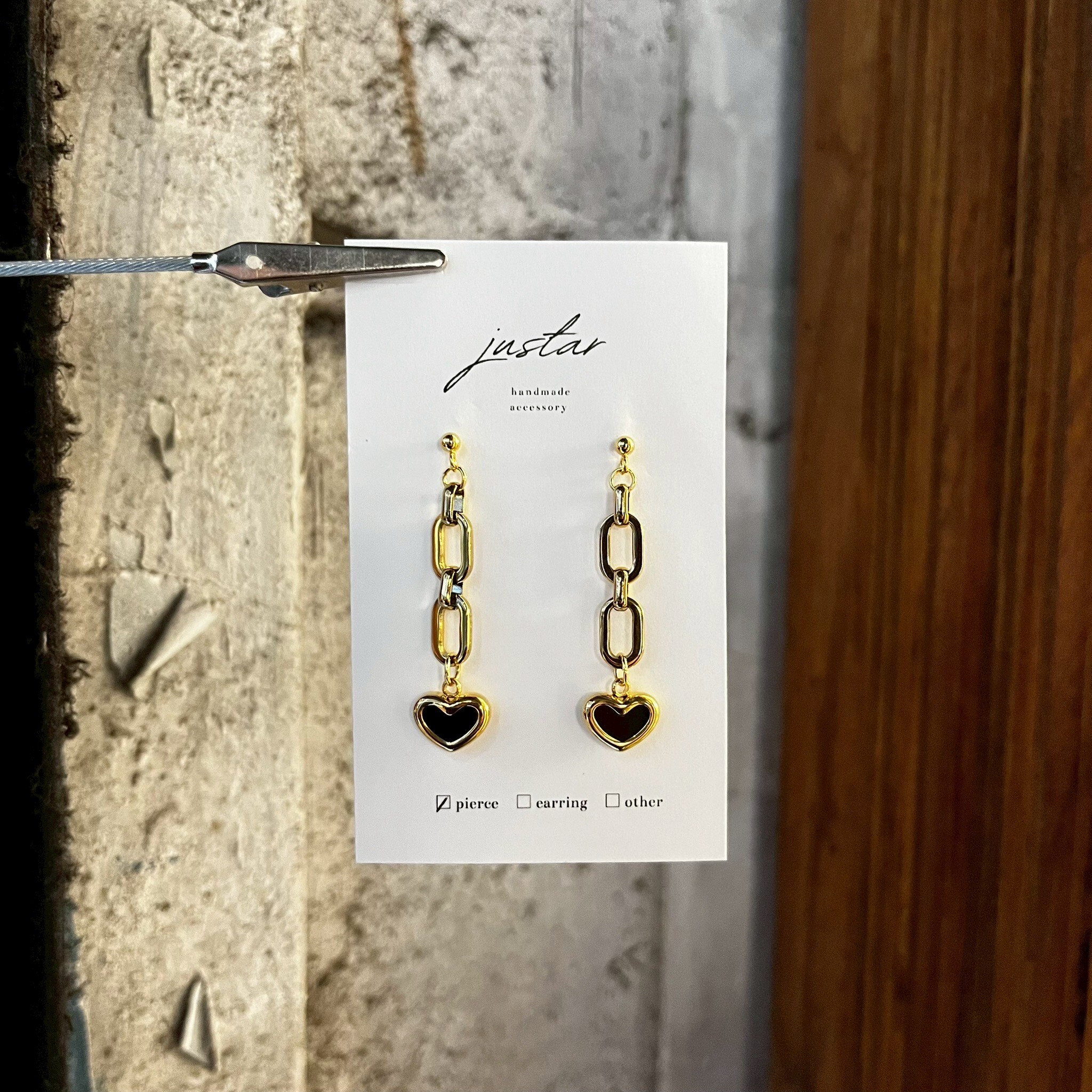 [justar] black heart 耳環|金|NO.104|耳針
