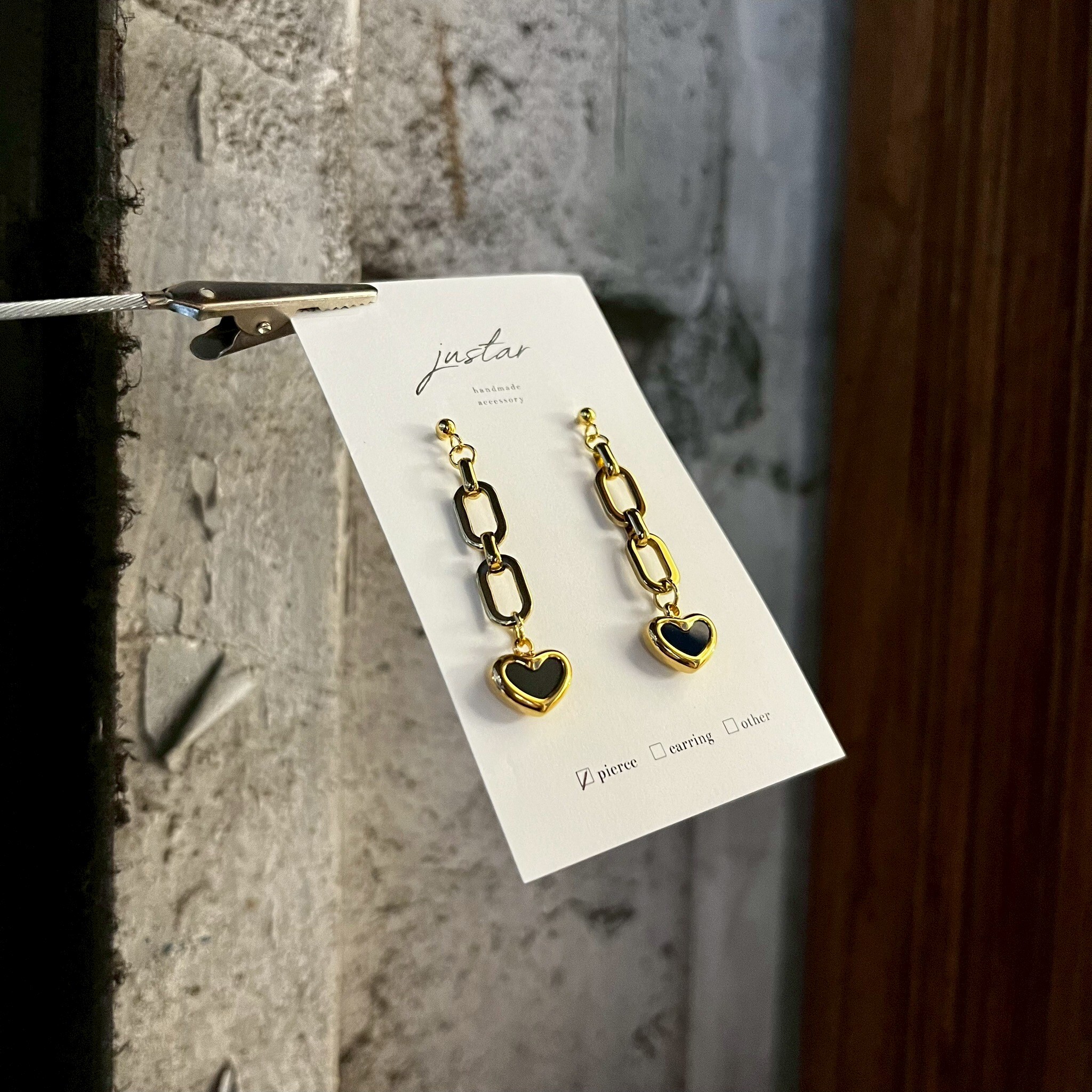 [justar] black heart 耳環|金|NO.104|耳針