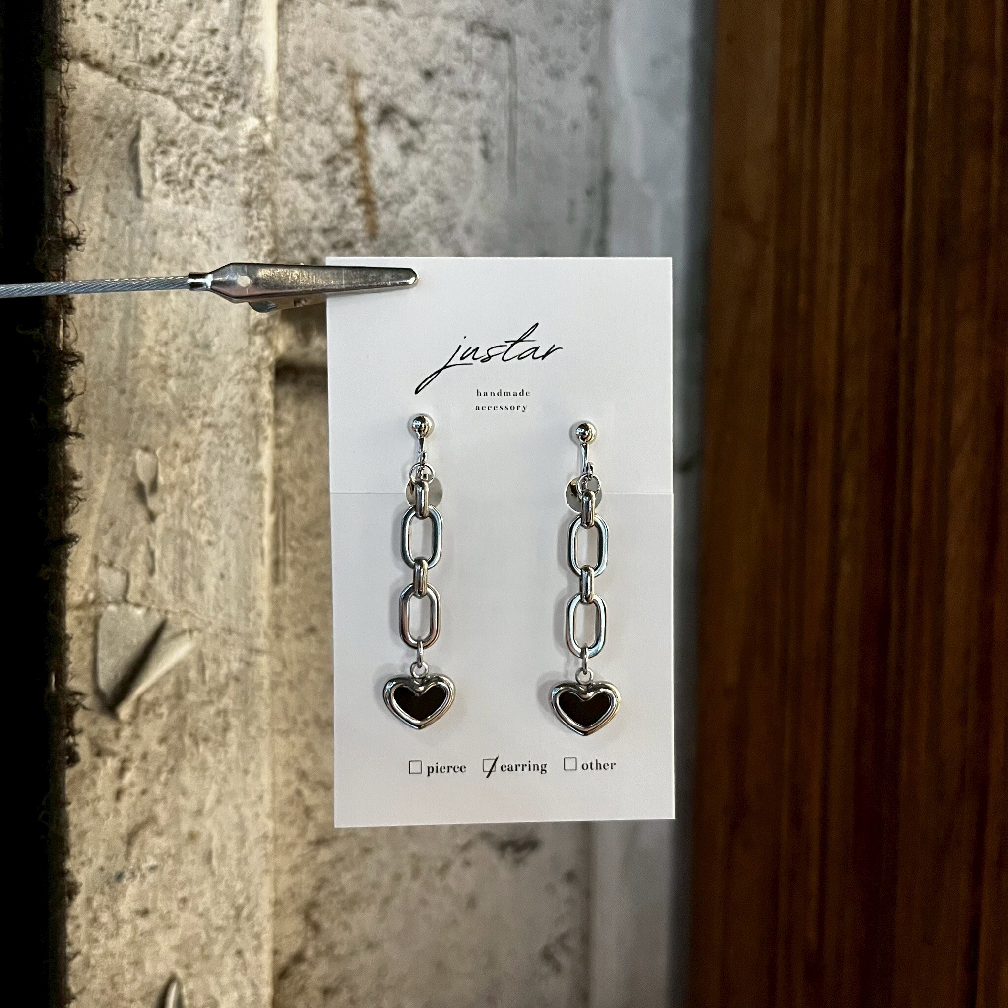 [justar] black heart 耳環|銀|NO.103|耳夾