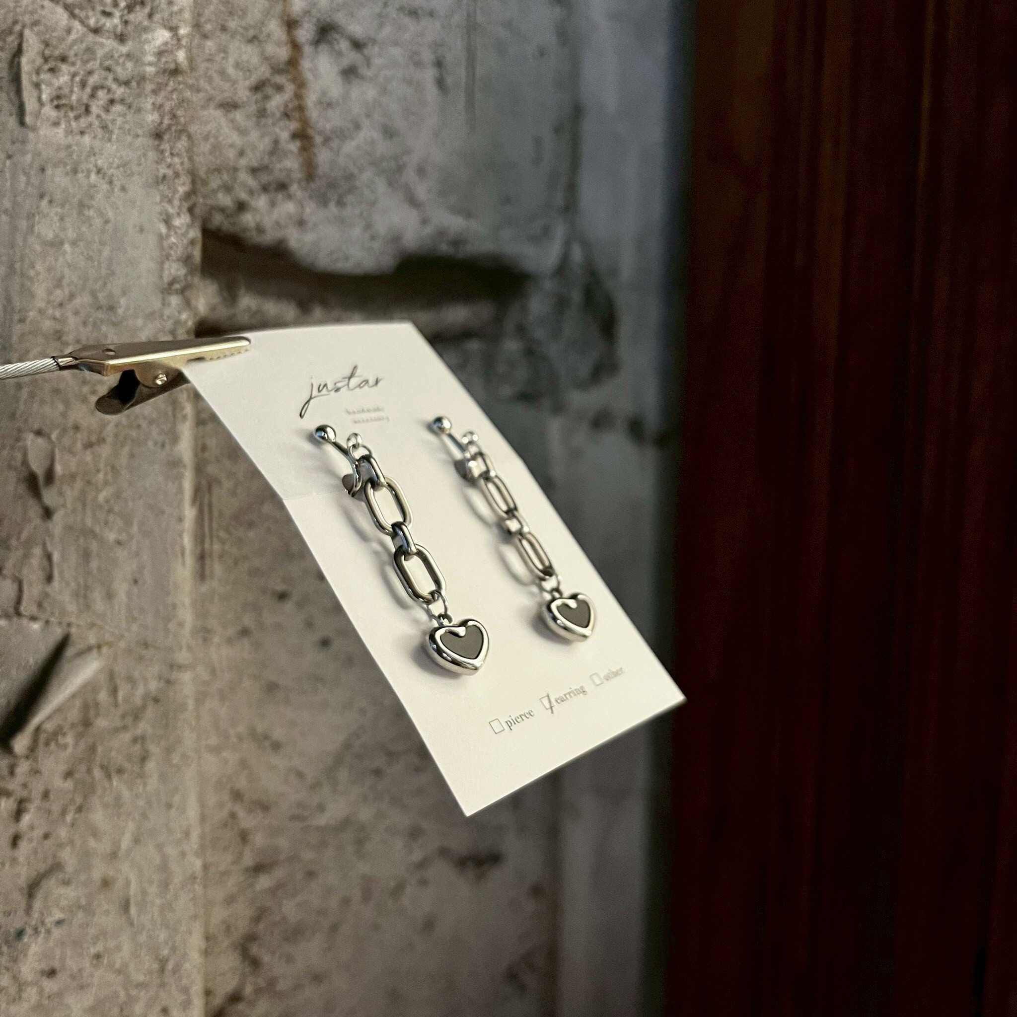 [justar] black heart 耳環|銀|NO.103|耳夾