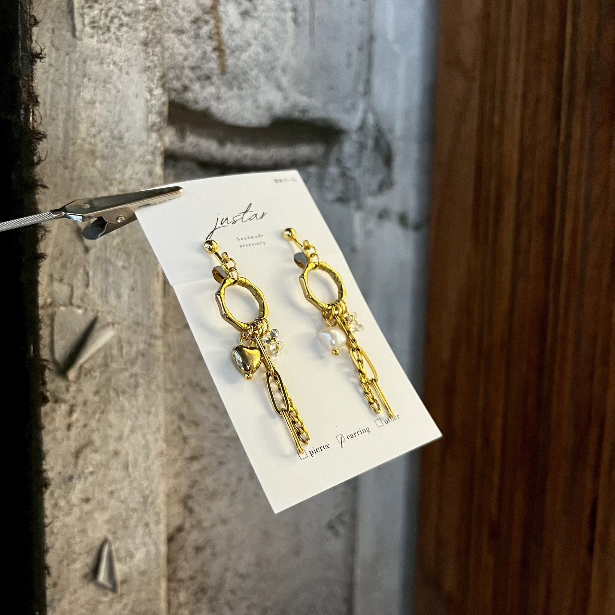 [justar] heart/pearl 耳環|金|NO.102|耳夾