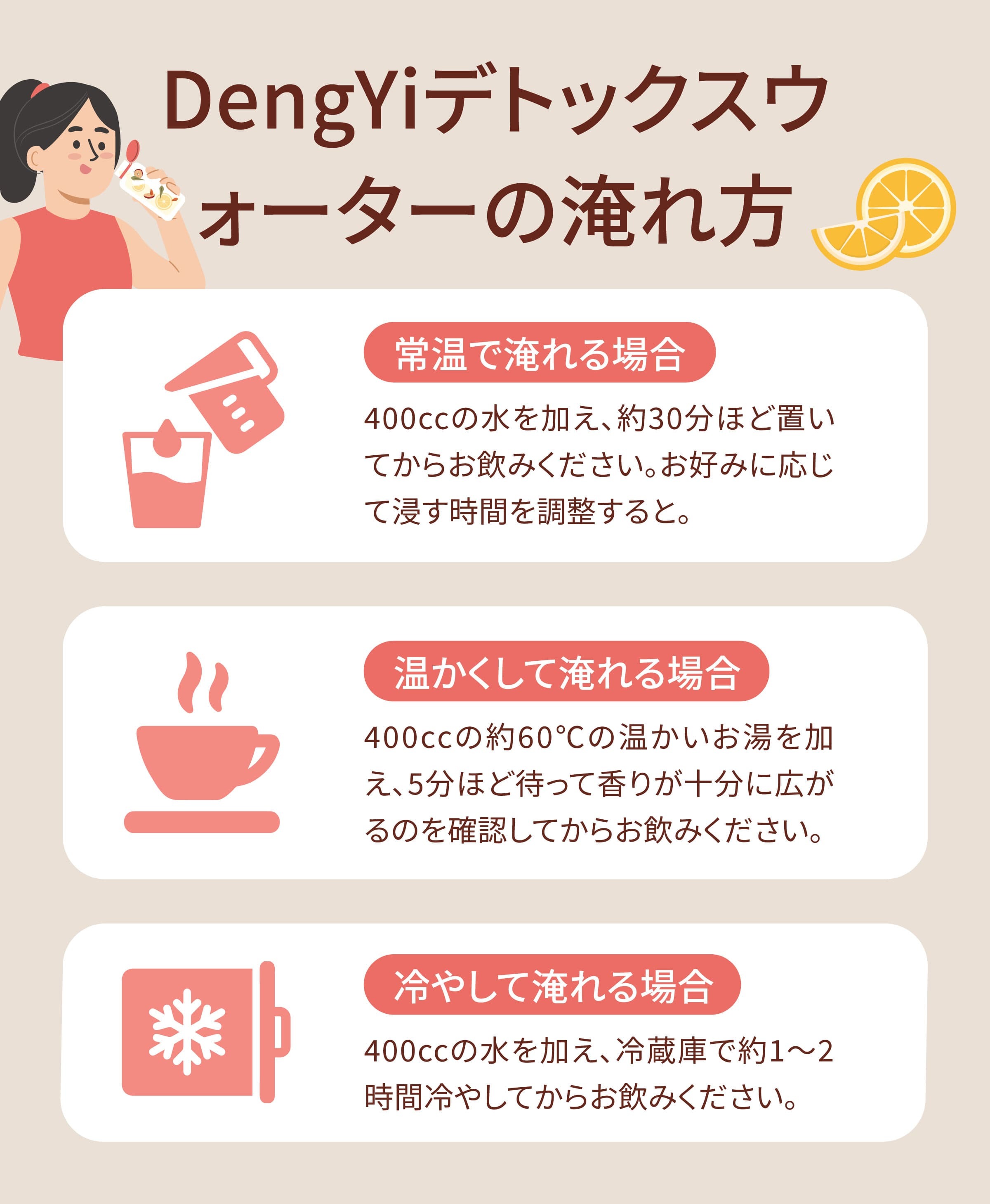 Dengyi デトックスウォーター(なつめとオレンジ) の淹れ方