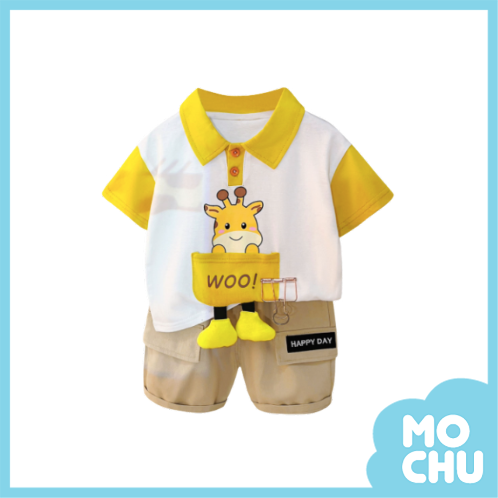 動物口袋短袖套裝(三色)