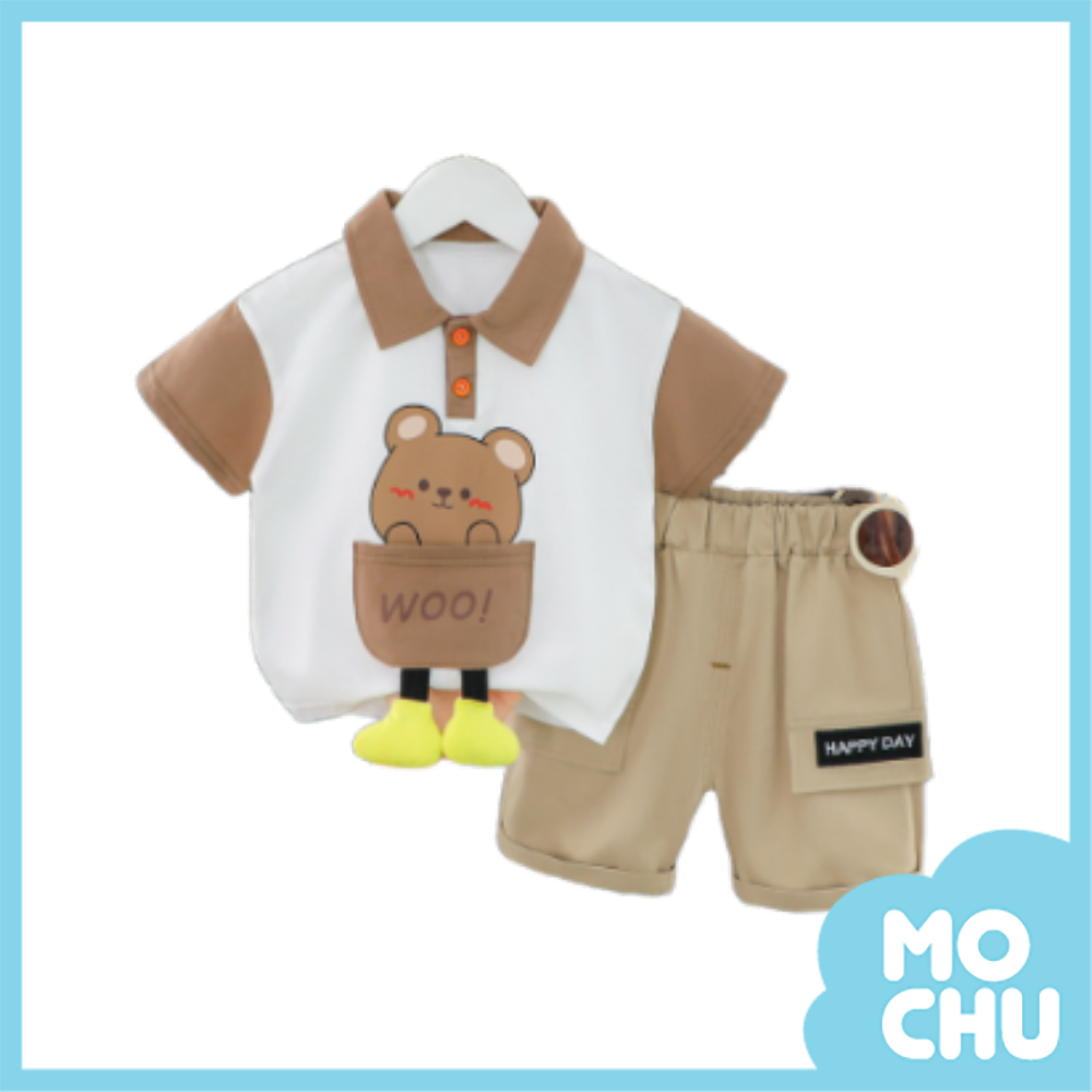 動物口袋短袖套裝(三色)