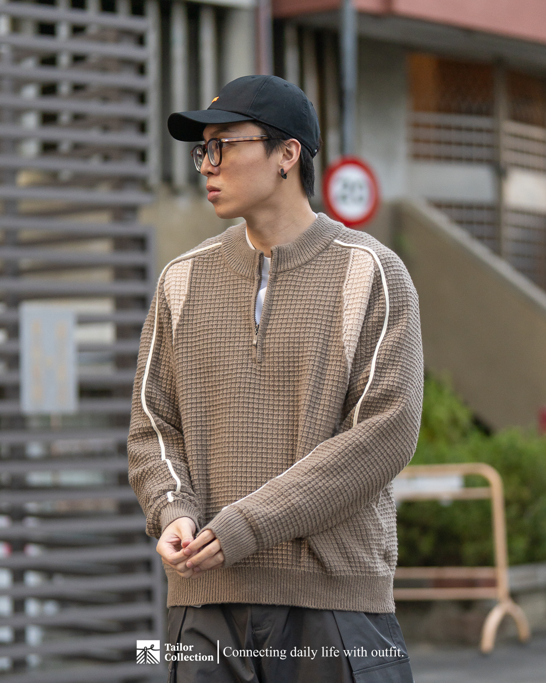 #預購 Tailor collection  拼接 半拉鍊 圓領針織衫 兩色