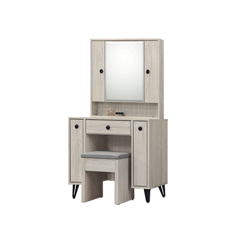 柏蒂家居-歐文3尺鏡面收納化妝桌/梳妝鏡台/梳妝檯(贈化妝椅)