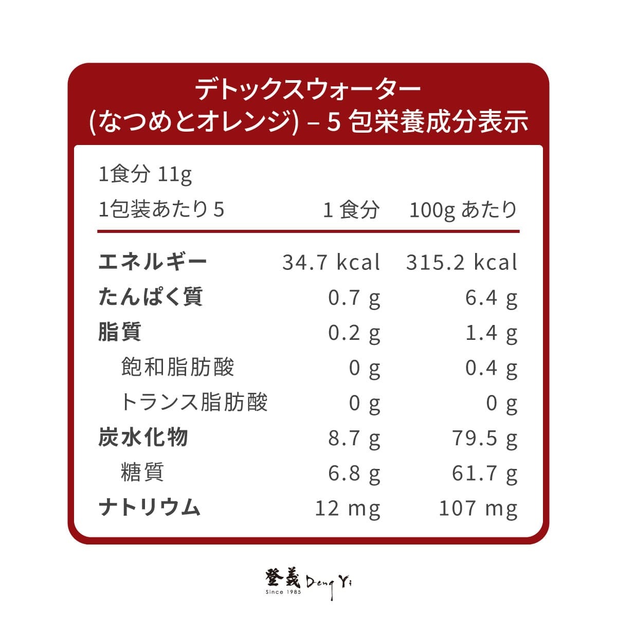 登義棗橙艸果水營養標示