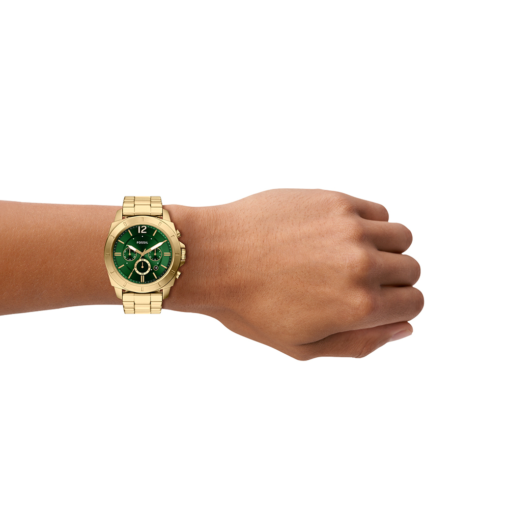 Privateer 開拓者綠金三眼手錶  金色不鏽鋼錶帶 45 MM BQM7123